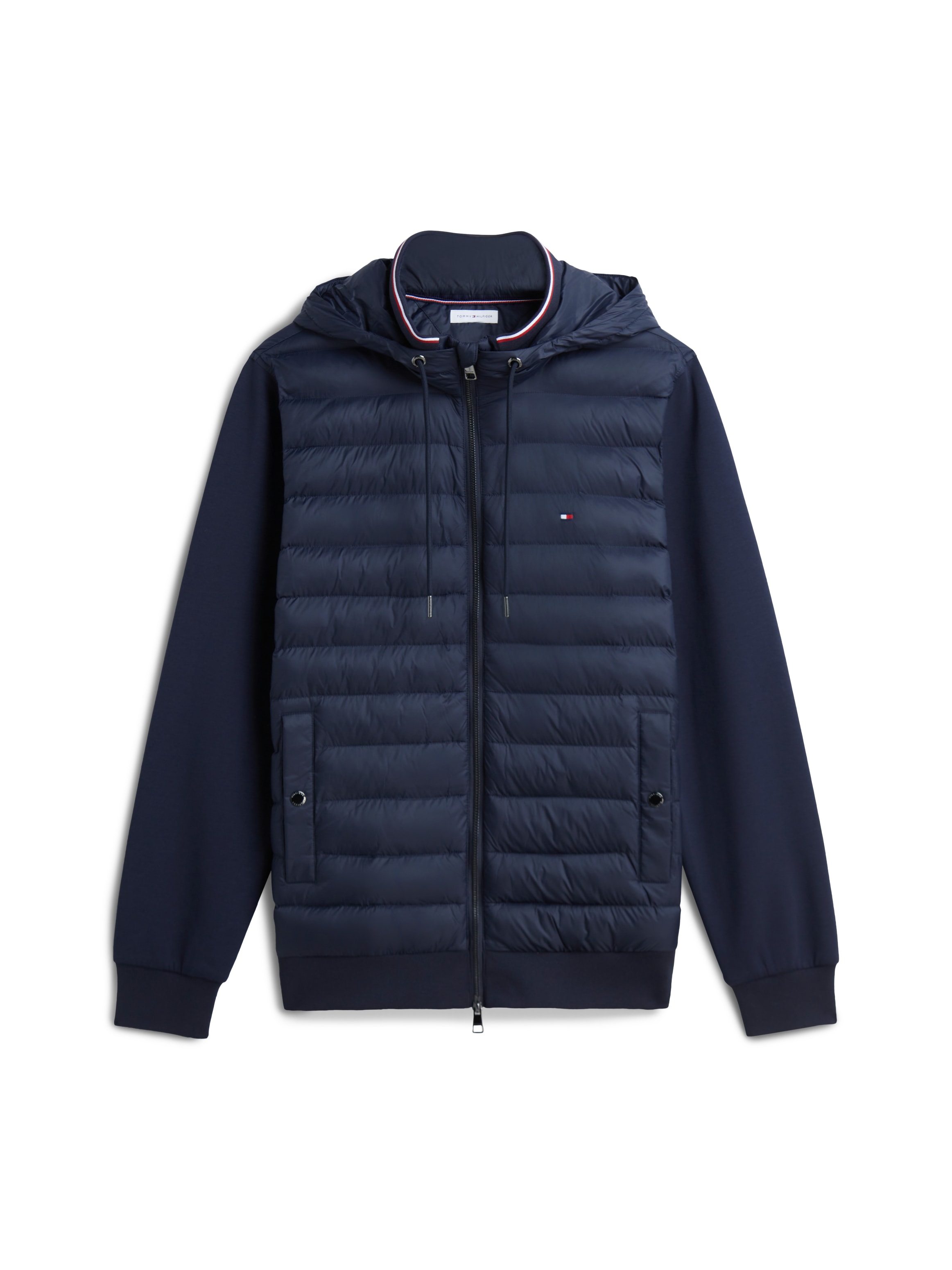 Tommy Hilfiger Steppjacke »MIX MEDIA RWB REGULAR HOODED« mit Kapuze Rückteil und Ärmel aus Sweatware, normale Passform