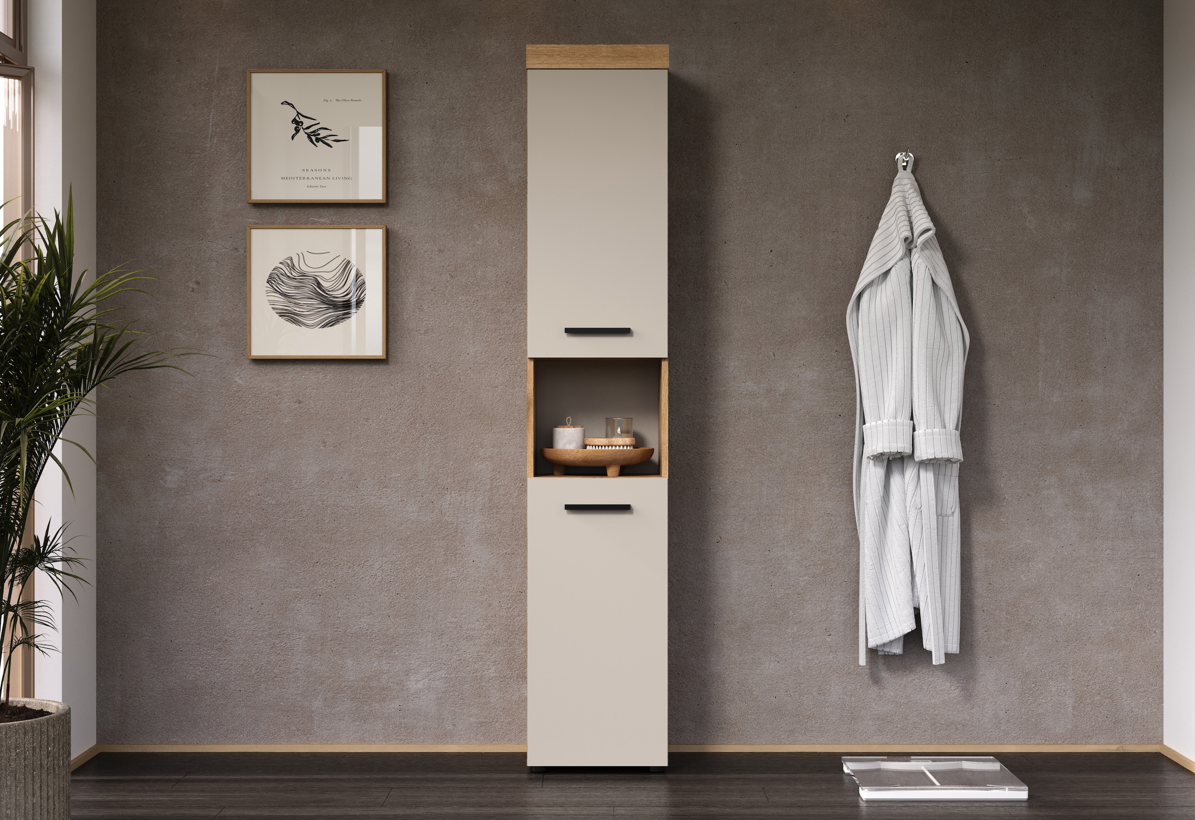 welltime Hochschrank »Isera« 1 Stk. tlg. Badschrank mit 2 Türen und 1 offenem Fach  – (B/T/H) 36 /31/184 cm