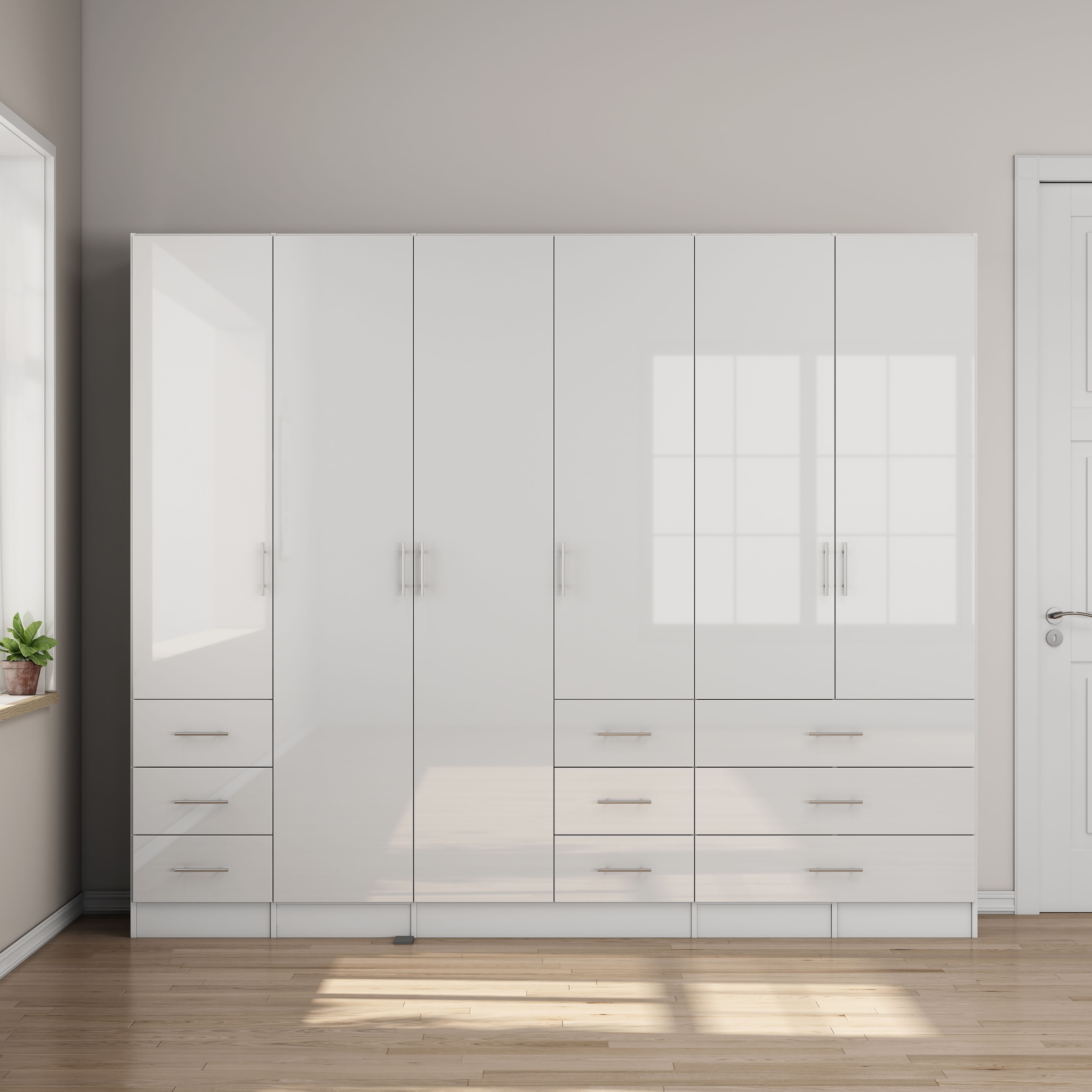 OTTO home Kleiderschrank »Trento Schlafzimmerschrank Garderobe Hochglanz Bestseller« Schrank mit 6 Türen und 9 Schubladen, höchglänzende Fronten