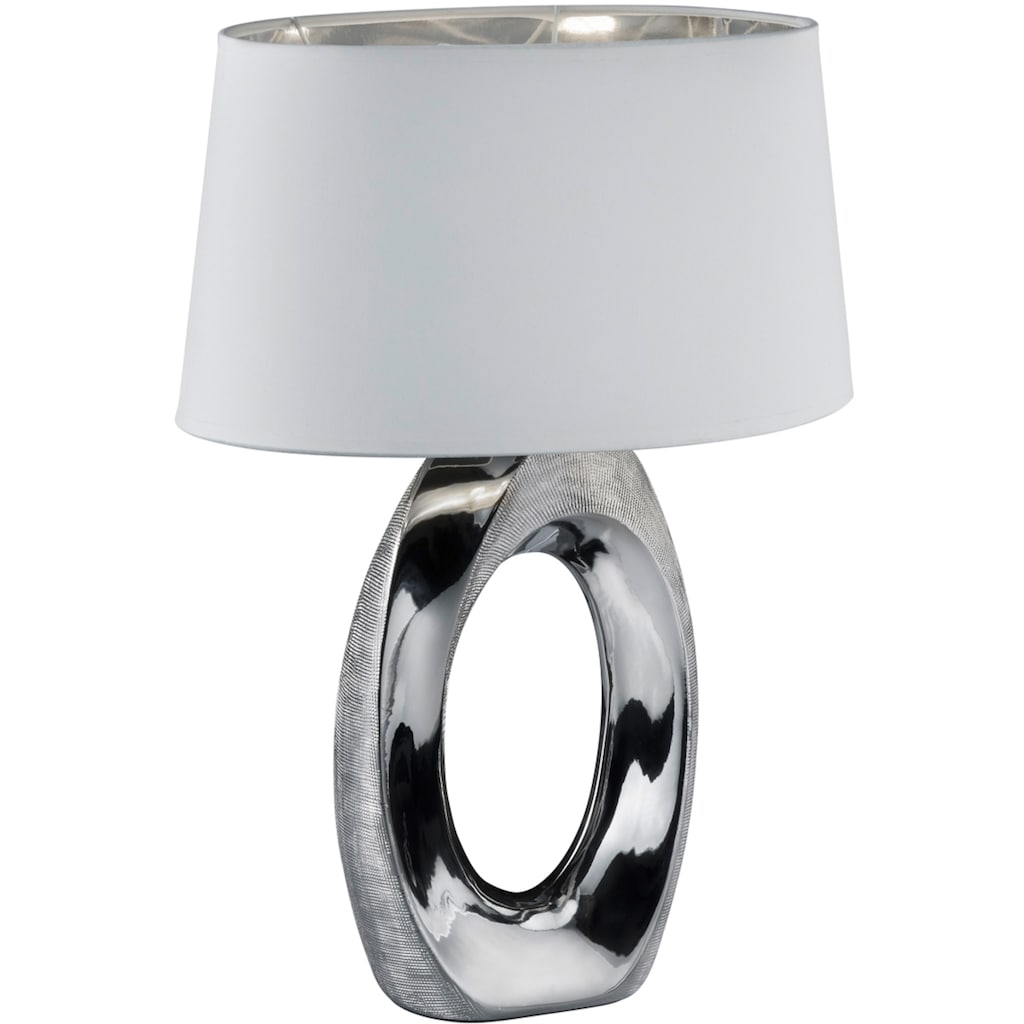 TRIO Leuchten Schreibtischlampe »Taba«, E27, 1 St., E27 Tischleuchte mit Keramikfuß und weiß-silberfarbigem Stoffschirm
