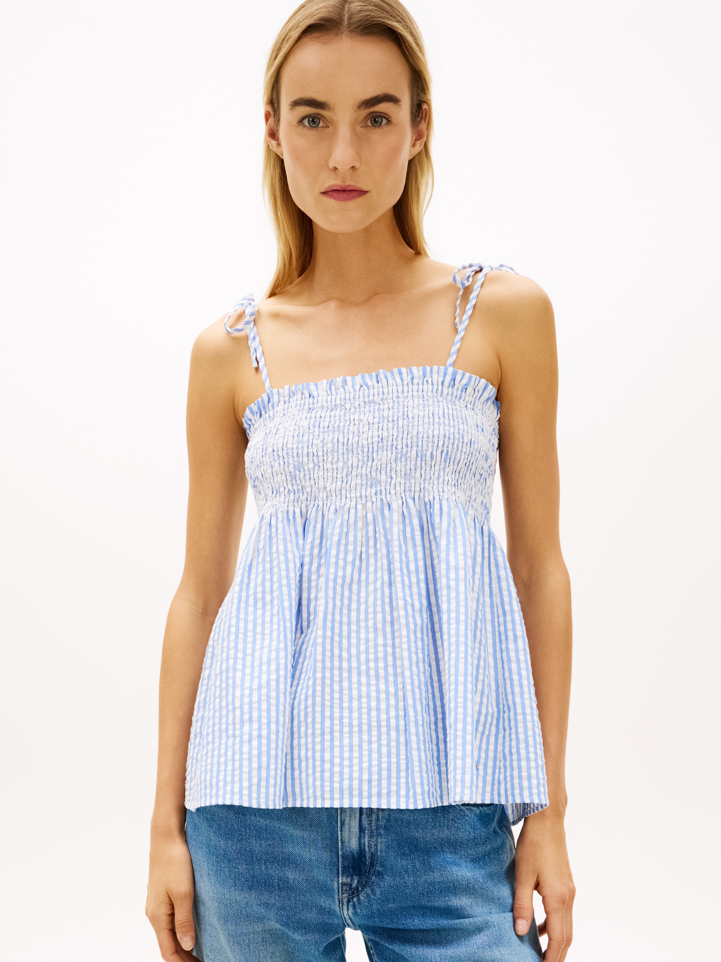 Tommy Hilfiger Smoktop »SWIMSHOP SEERSUCKER SMOCKED TOP« Baumwolle, Träger zum Binden