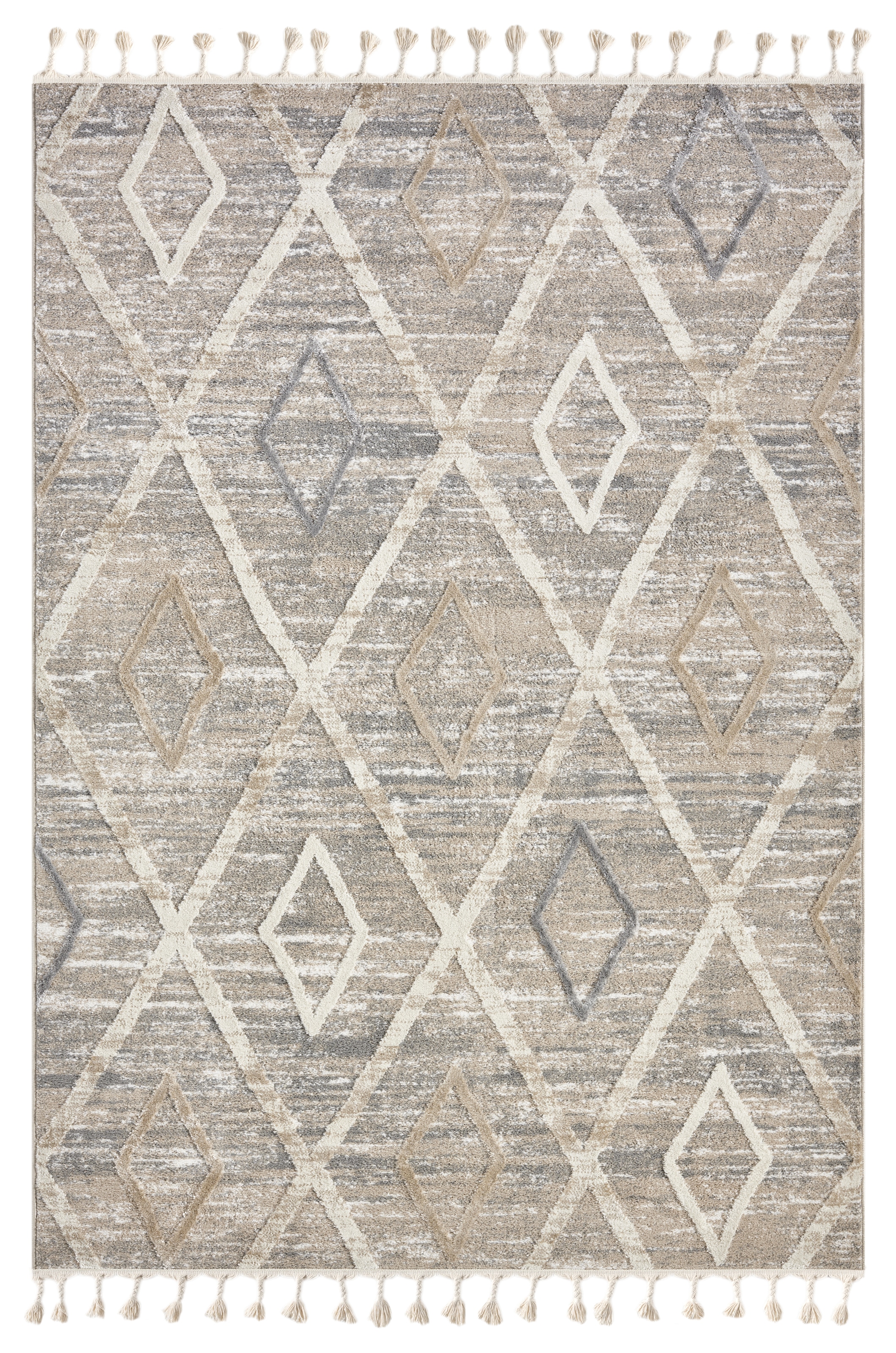 OTTO home Teppich »Otilie« rechteckig 11 mm Höhe dichte Qualität, Woll-Look, Boho, mit Fransen und Rauten, Scandi