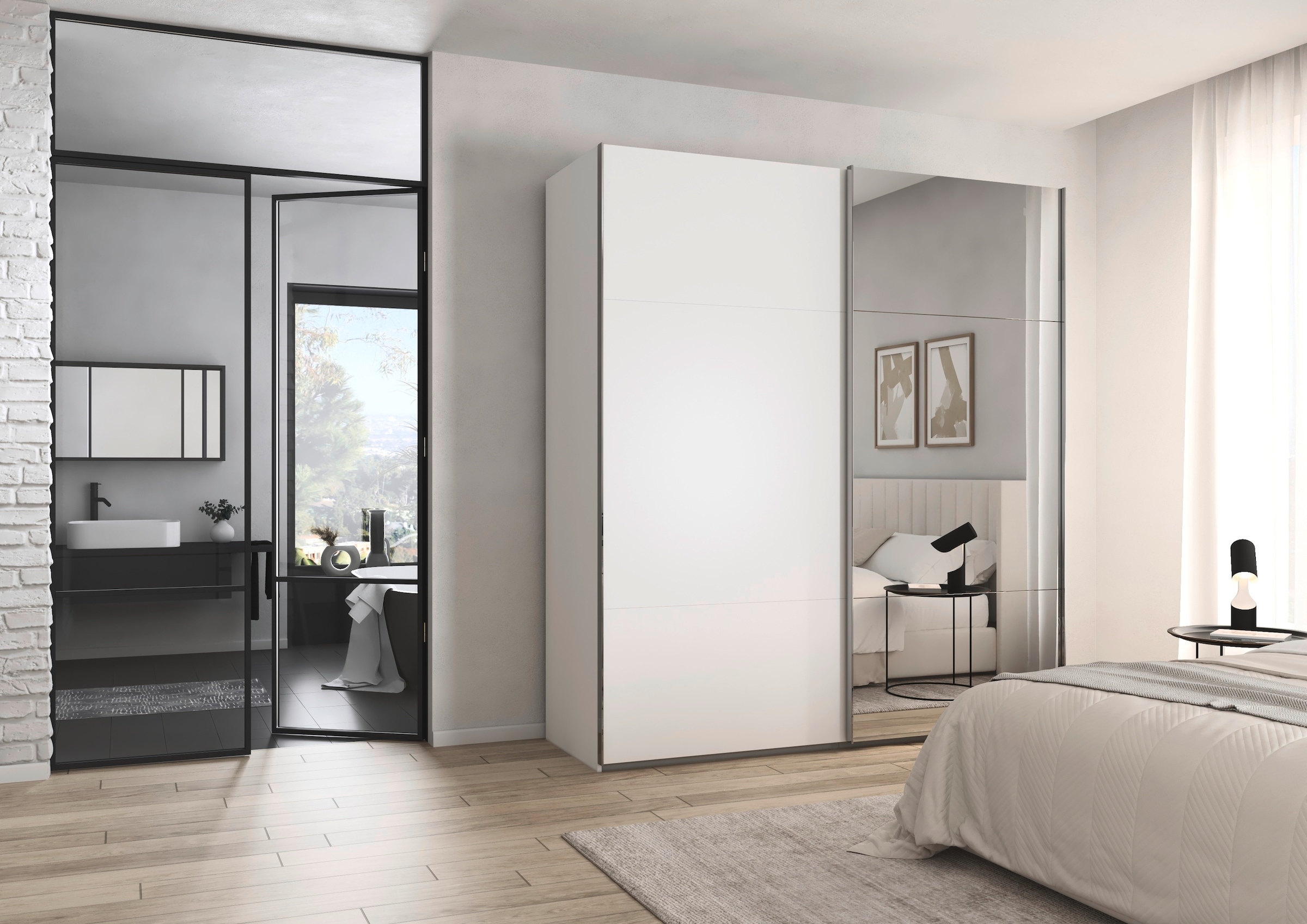 rauch Schwebetürenschrank »Kleiderschrank Schrank Garderobe Schlafzimmerschrank CONTIDO«, (in 3 verschiedenen Ausstattungen BASIC/CLASSIC/PREMIUM), aus hochwertigem Material in 6 Breiten 2 Griff-Farben MADE IN GERMANY