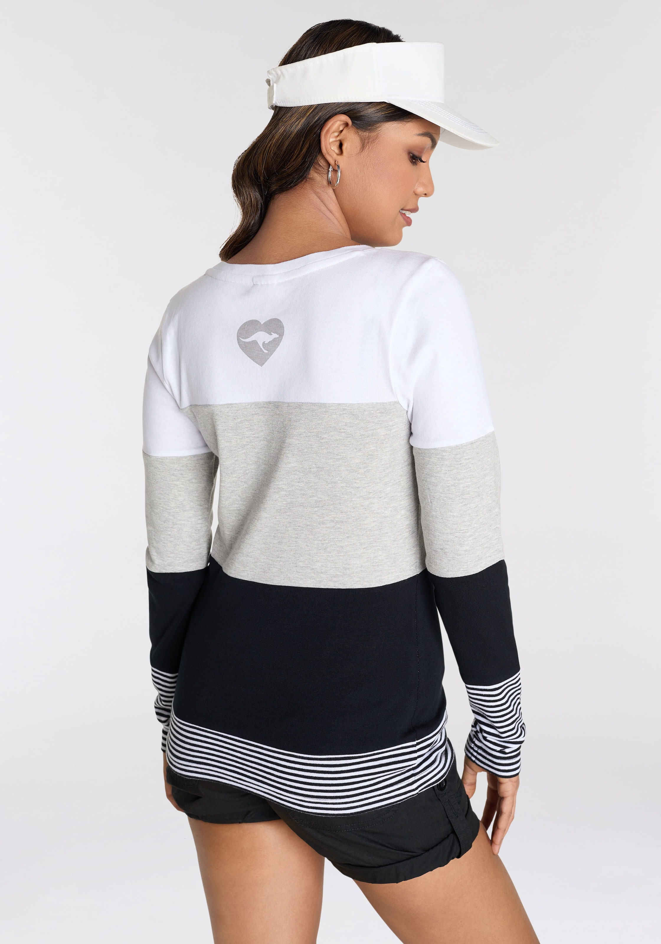 KangaROOS Longsleeve, mit Langarm, figurbetonte Passform, Colourblocking-Optik