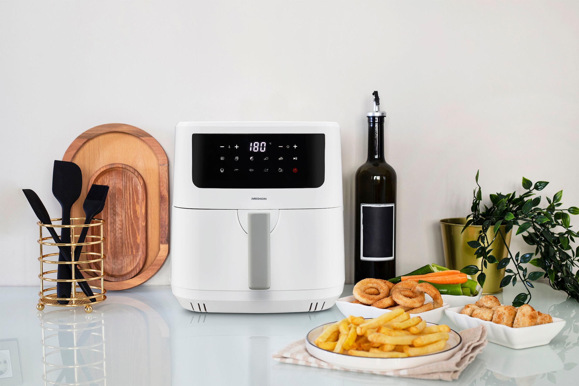 Medion® Heißluftfritteuse »mit 2 Heizelementen MD11750 P10 XL Duo, großer«, 2000 W, Fassungsvermögen 6,8 l, Frittierkorb; Nutzinhalt 6,3 L; Schüttelalarm, 9 Automatikprogramme