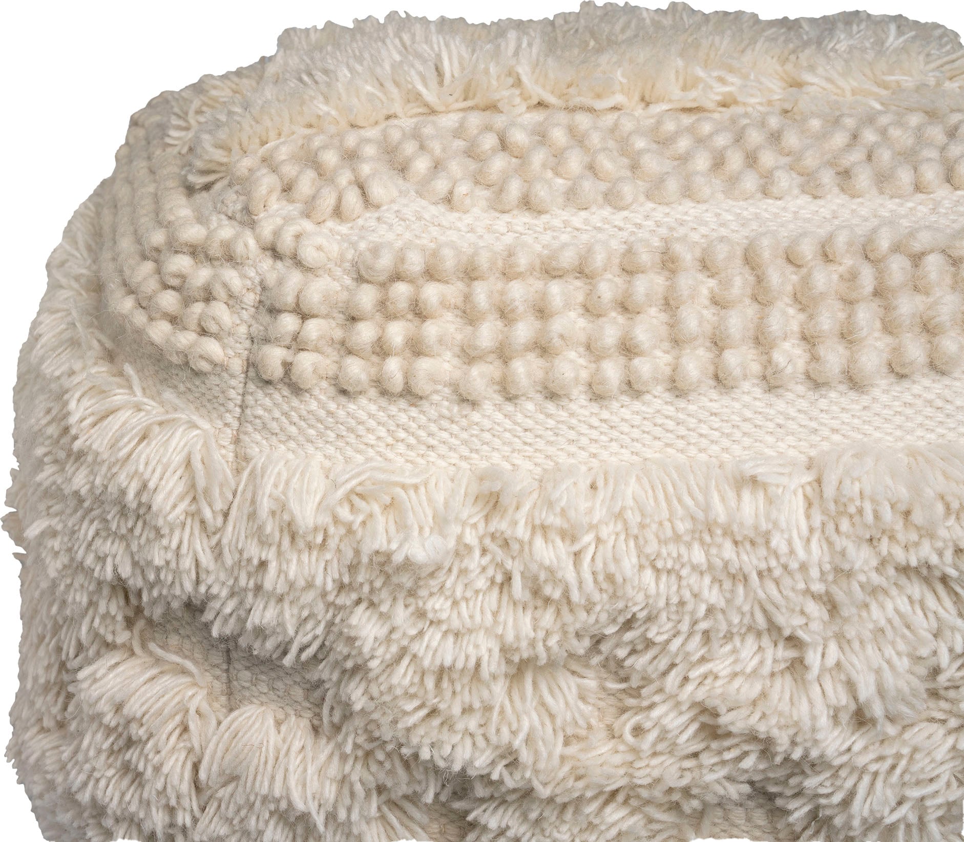 Kayoom Pouf »Bohist 125 50cm x 50cm,  Strukturen mit Fransen und Quasten«, (1 St.), handgefertigt, Unikat, sehr gut kombinierbar, vielfältig im Einsatz