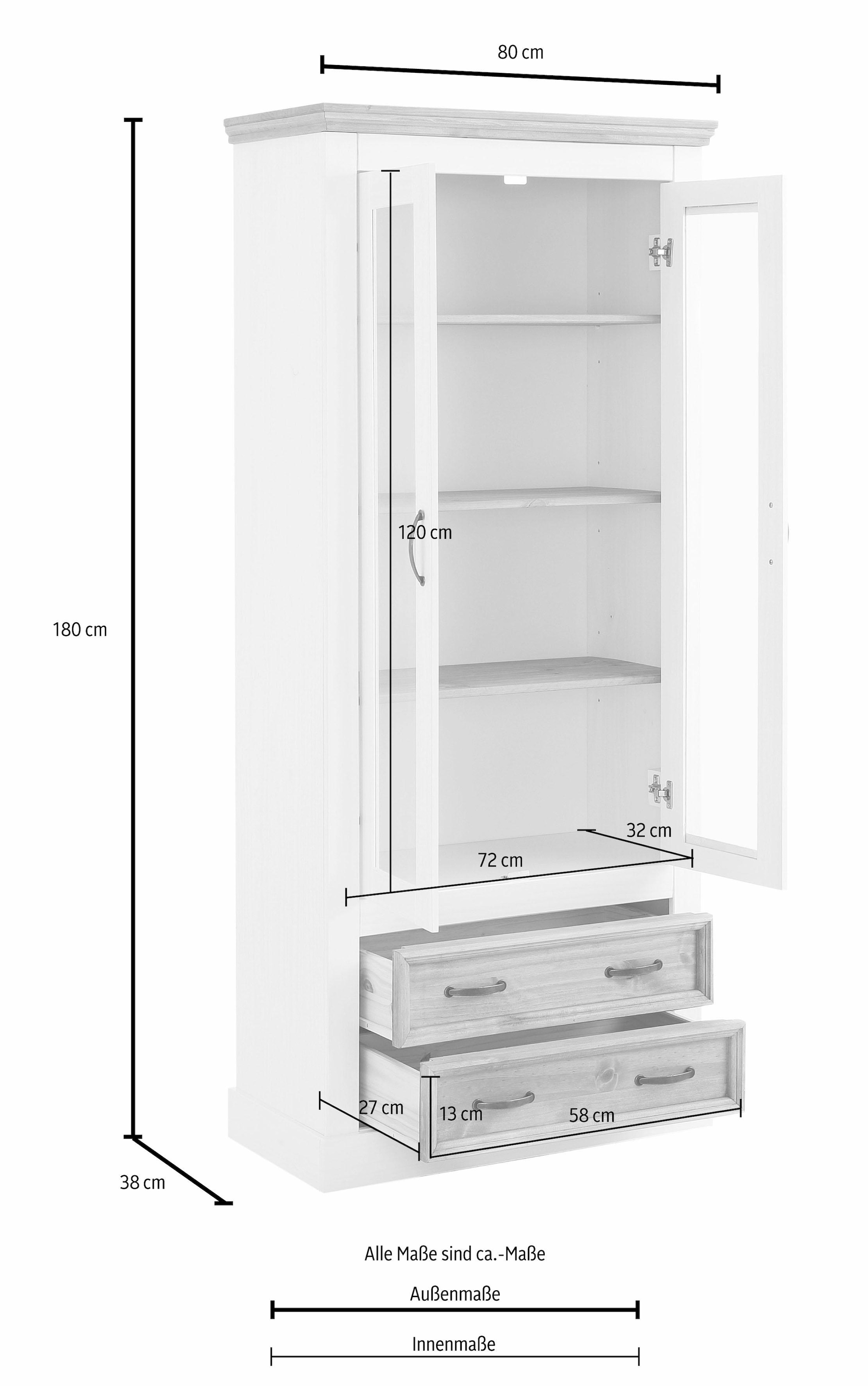 Home affaire Vitrine »Selma«, Höhe 180 cm, mit schöner Holzmaserung