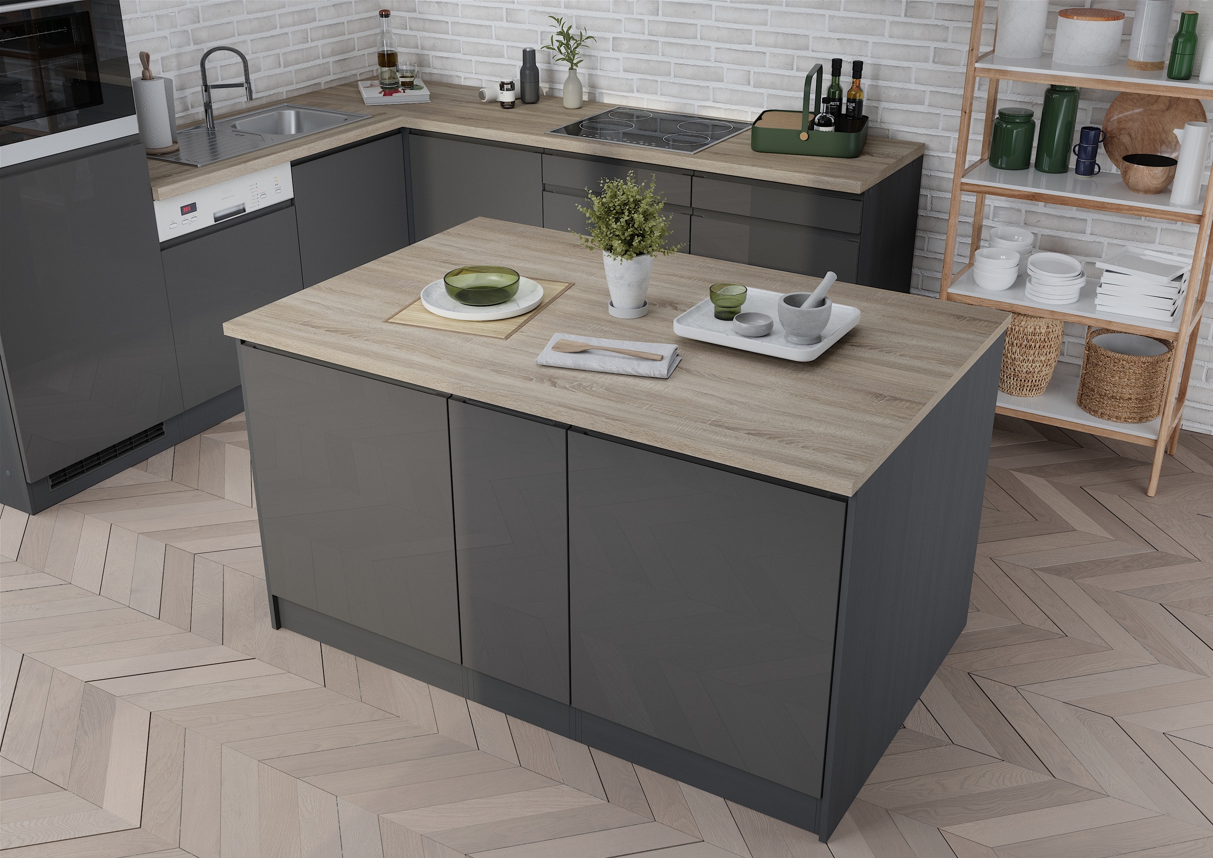 HELD MÖBEL Kücheninsel »Virginia«, Breite 153 cm, MDF-Fronten, Flaschenregal