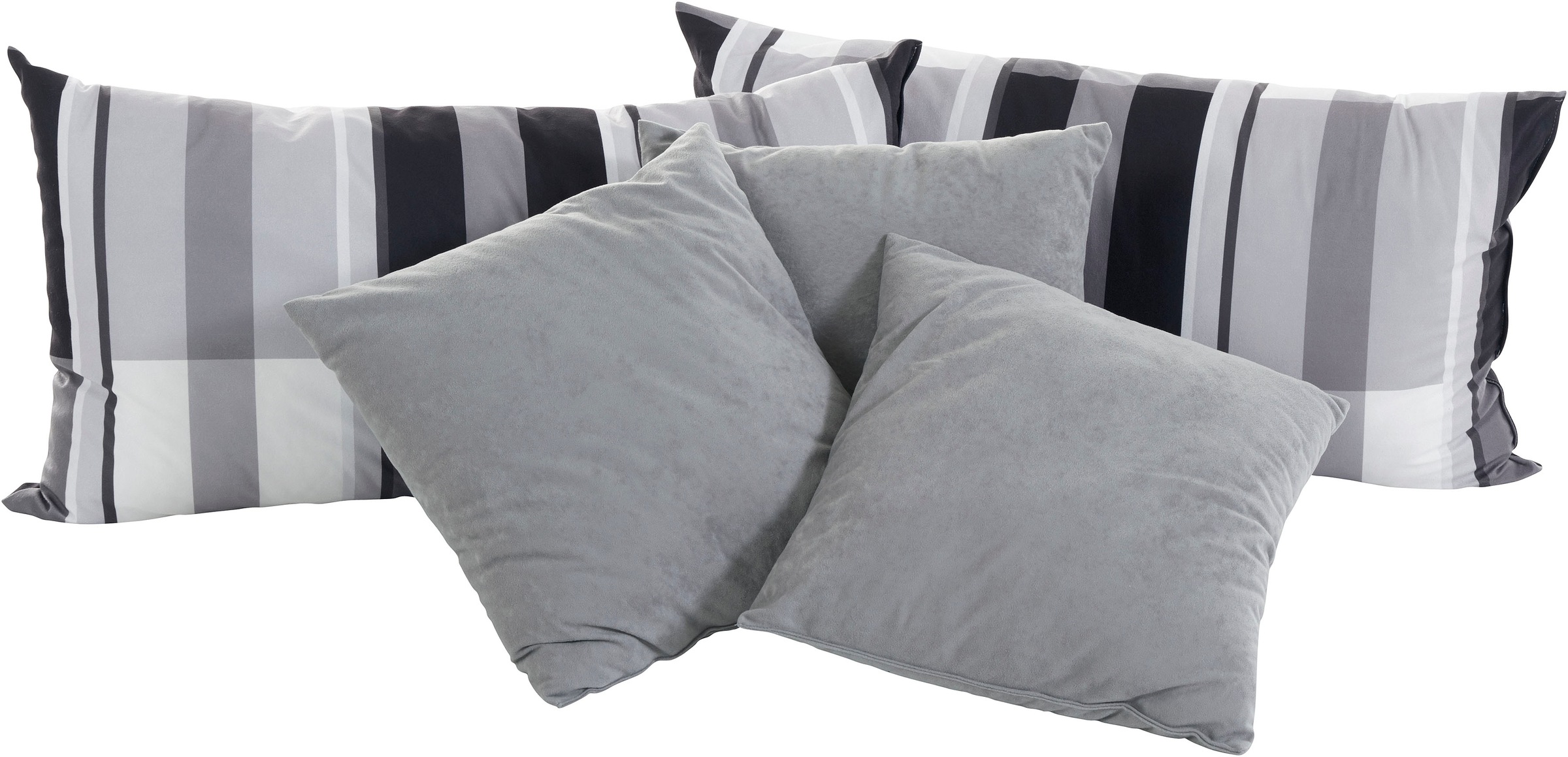 Westfalia Schlafkomfort Dekokissen, (5 St., 2 Kissen 40x80 cm kariert-3 Kissen 40x40 cm uni)