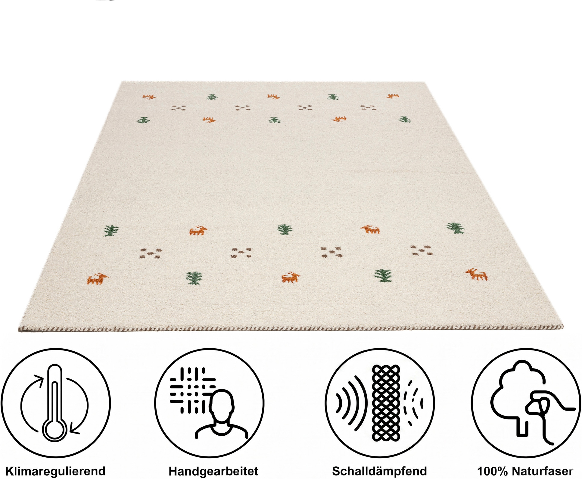 THEKO Wollteppich »Gabbeh Motiv, Handgefertigt, Teppich, Tiermotiv, reine Wolle« rechteckig 14 mm Höhe reine Wolle, Wohnzimmer, Schlafzimmer, Esszimmer