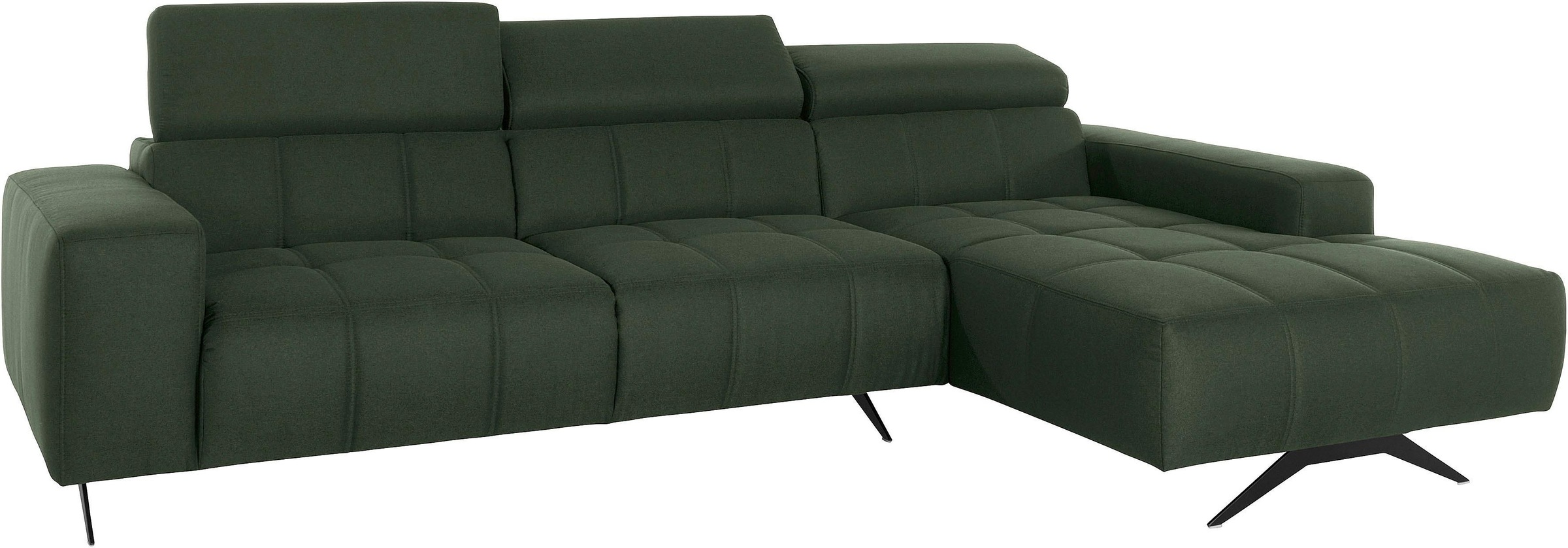 DOMO collection Ecksofa »Trento L-Form, mit Kufenfuß oder Einzelfuß« wahlweise mit Kopfteilverstellung, Recamiere links/rechts bestellbar