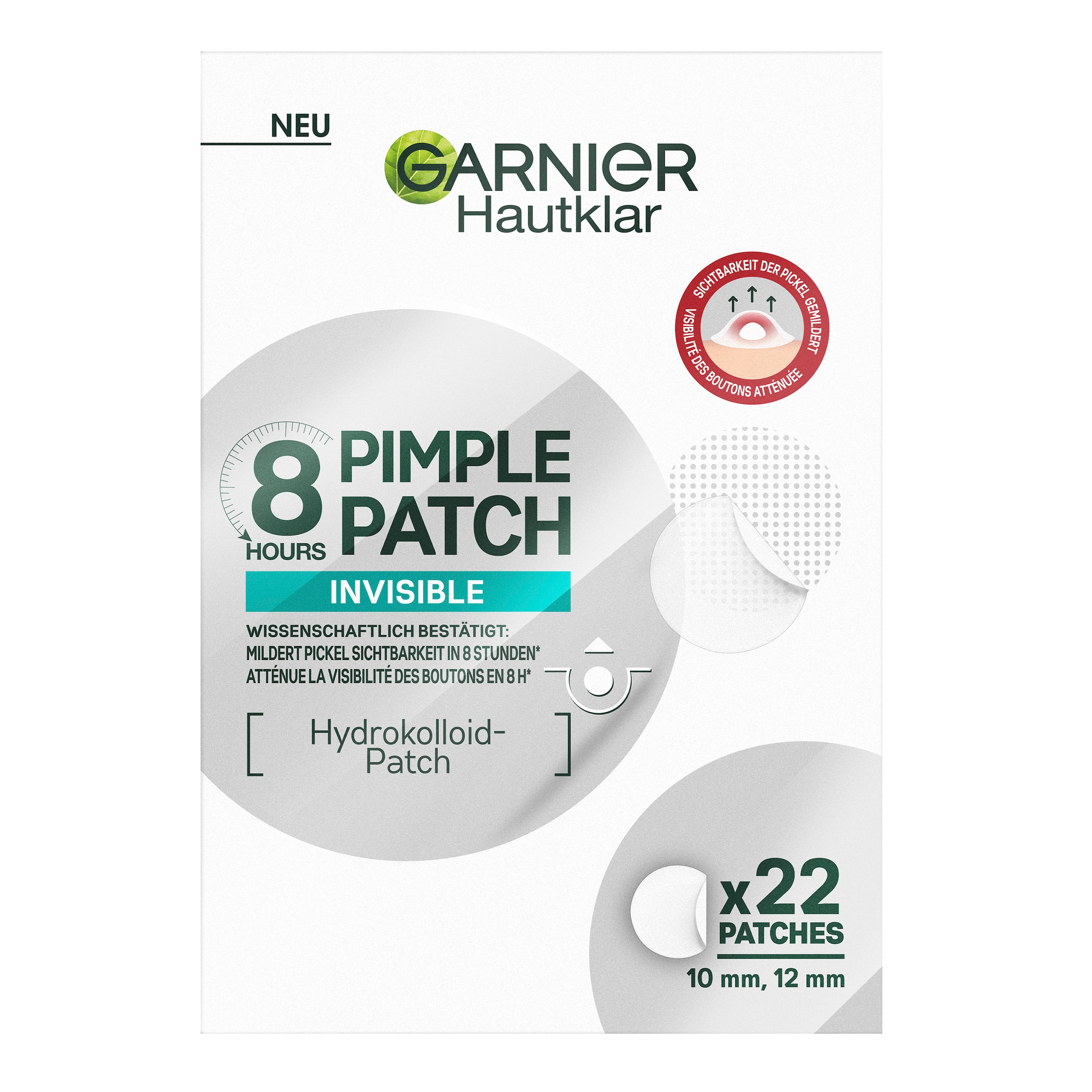 GARNIER Pickel-Tupfer »GARNIER 8H INVISIBLE PIMPLE PATCH« für das Gesicht, aus Hydrokolloid-Material, unsichtbarer Schutzfilm