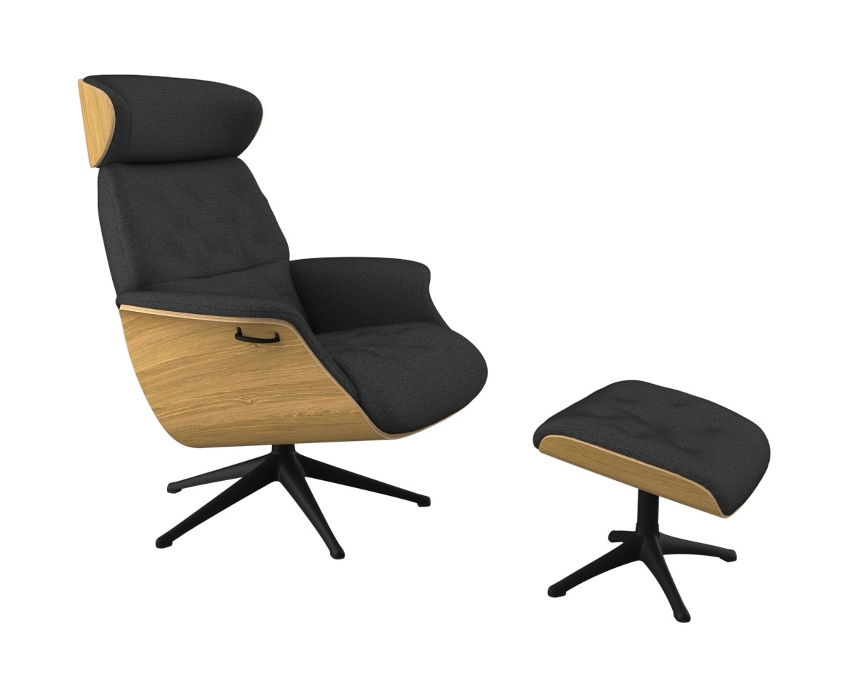 FLEXLUX Relaxsessel »Volden Fernsehsessel, verstellbarer Rücken- & Kopfstütze, drehbar« Rücken- und Kopfteilverstellung, Drehbar, Fuß Schwarz Armlehne Walnuss