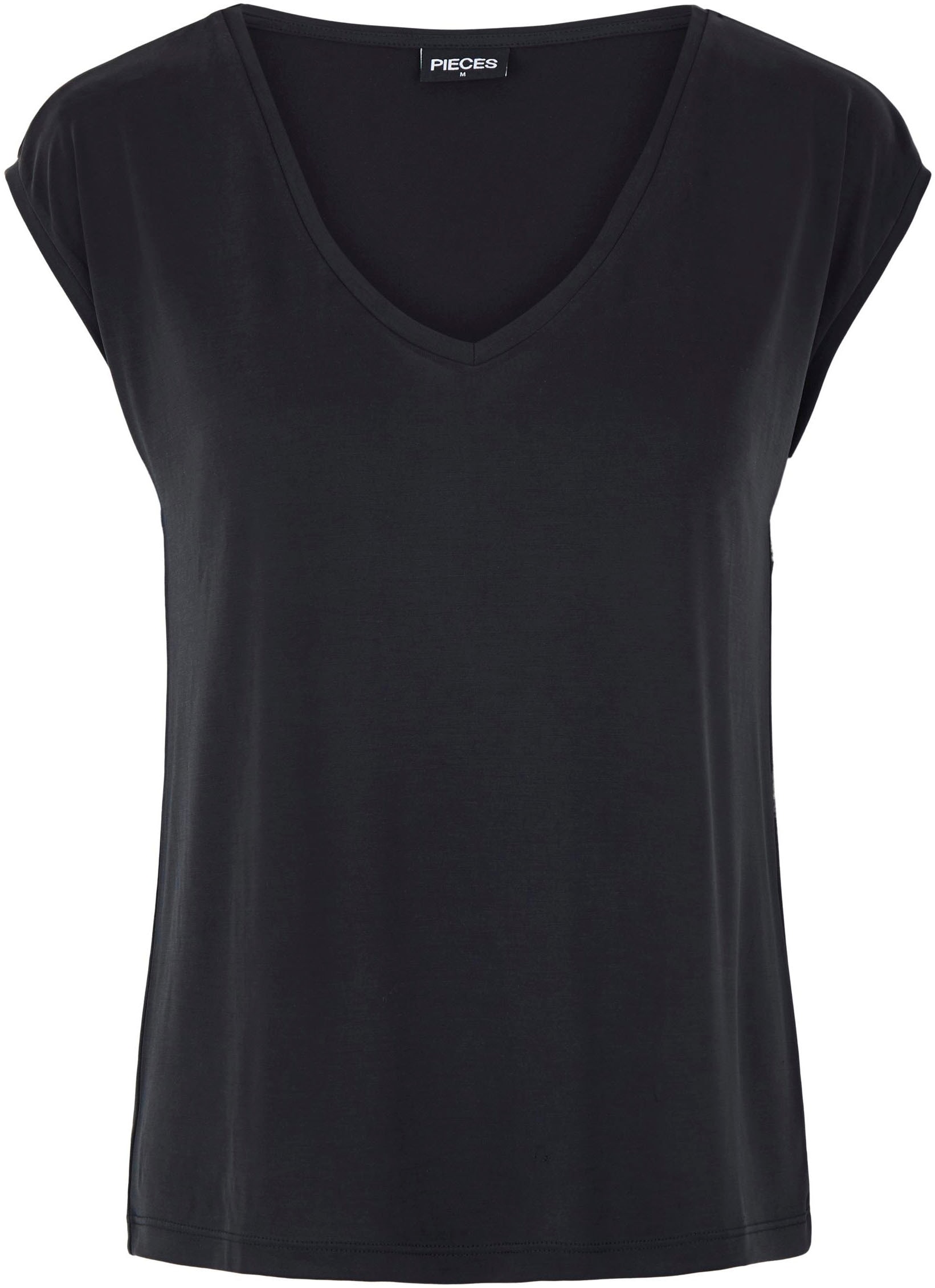 pieces Kurzarmshirt »PCKAMALA TEE NOOS BC« Materialmix, regular fit
