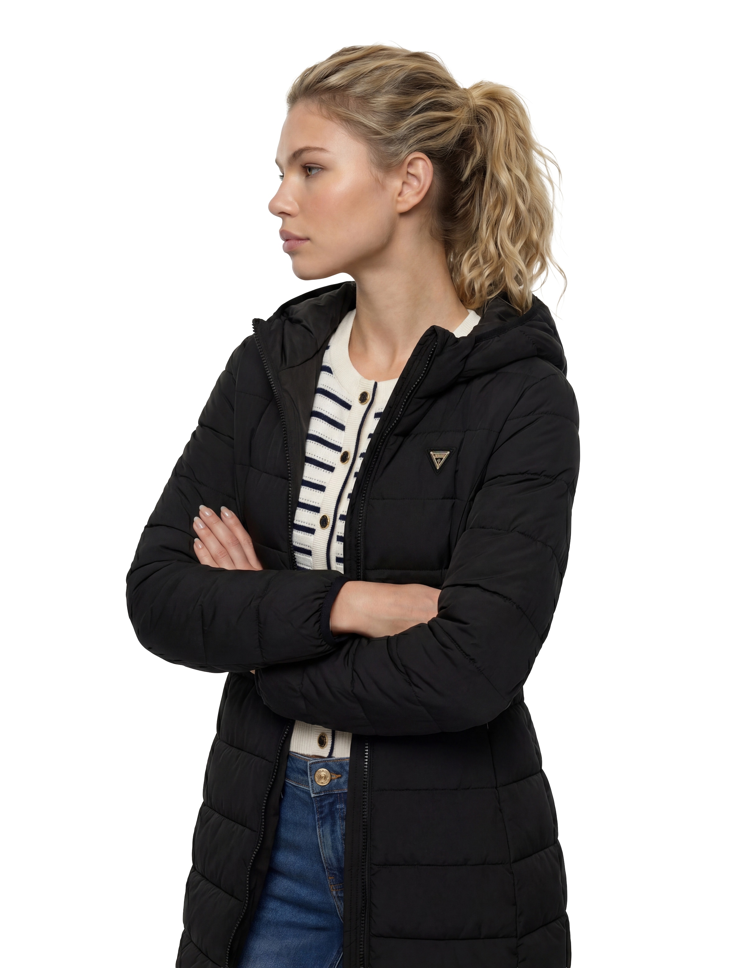 Guess Langjacke »NEW ALETA LONG PUFFER JACKET« mit Kapuze in Stepp-Qualität, Kapuze
