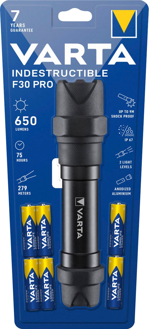VARTA Taschenlampe »Indestructible F30 Pro 6 Watt LED«, wasser- und staubdicht, stoßabsorbierend, eloxiertes Aluminium Gehäuse