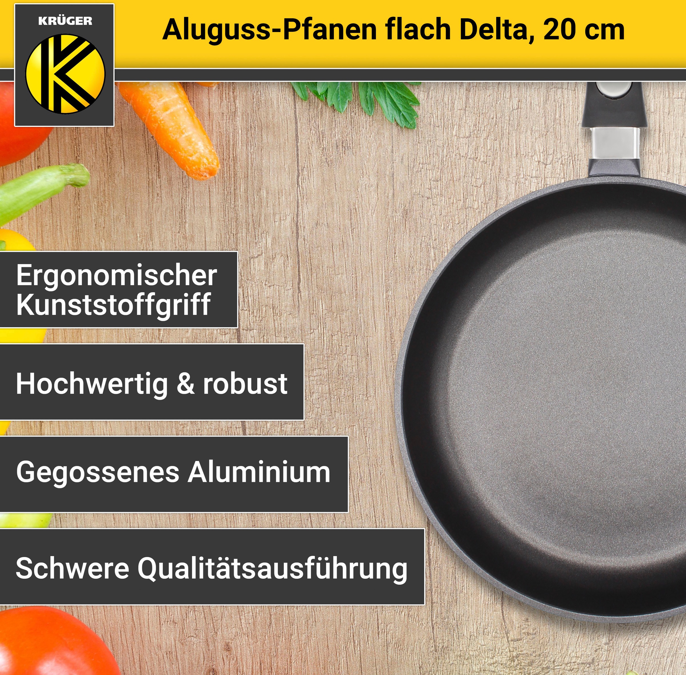 Krüger Bratpfanne »Aluguss Pfanne flach DELTA«, Aluminiumguss, (1 tlg.), für Induktions-Kochfelder geeignet