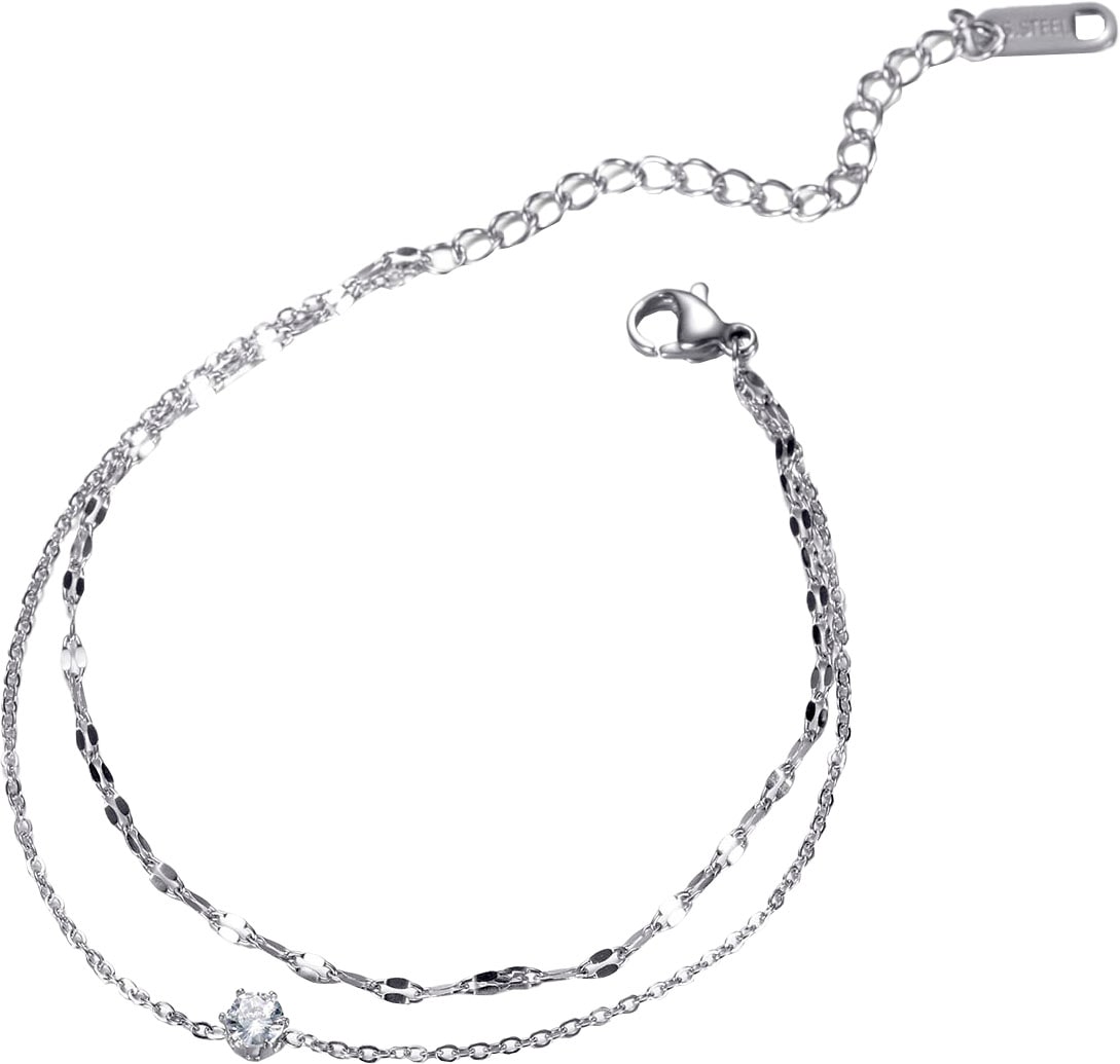 Firetti Edelstahlkette »Schmuck Geschenk Armband Kette Fußkette Bauchkette 2-reihig Fancy«, mit Zirkonia (synth.), in verschiedenen Längen erhältlich