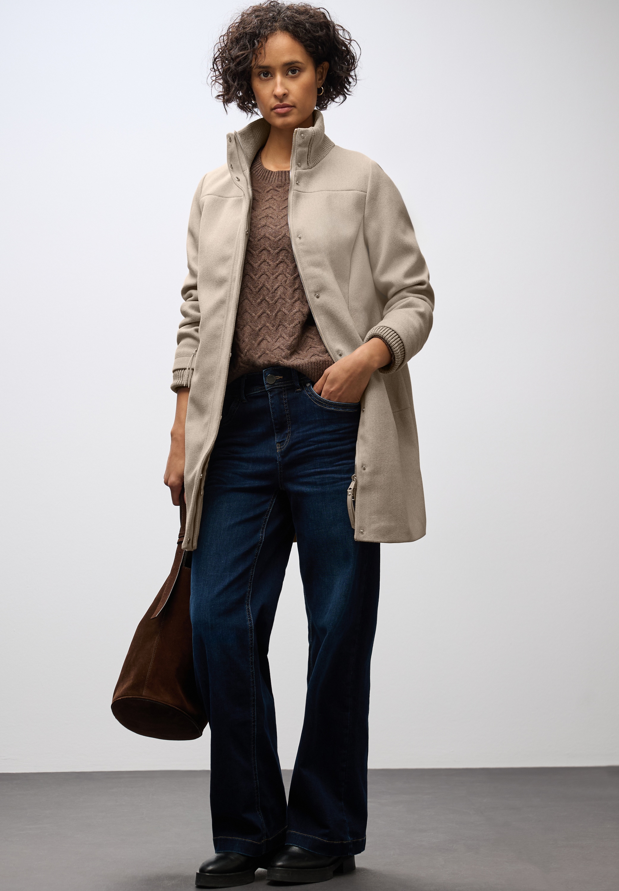 STREET ONE Wintermantel Stehkragen in Strickqualität, in Woll-Optik