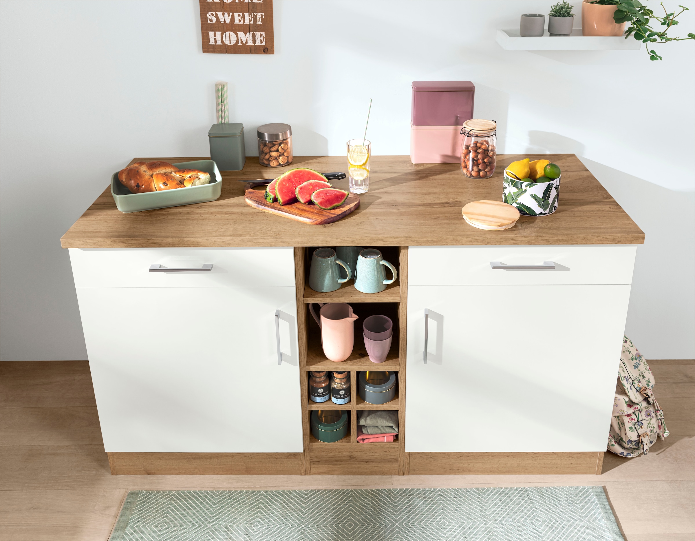 KOCHSTATION Unterschrank »KS-Colmar« 150 cm breit, 2 Schubkästen, 2 Türen, 6 Fächer, für viel Stauraum