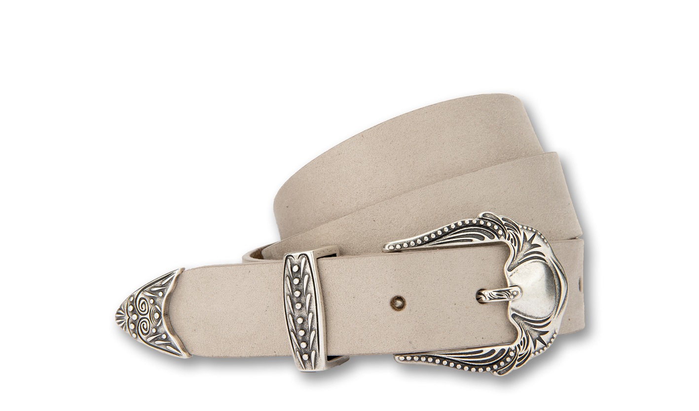 Bernd Götz Damen Ledergürtel mit ziselierter Schließe in beige, Größe 95