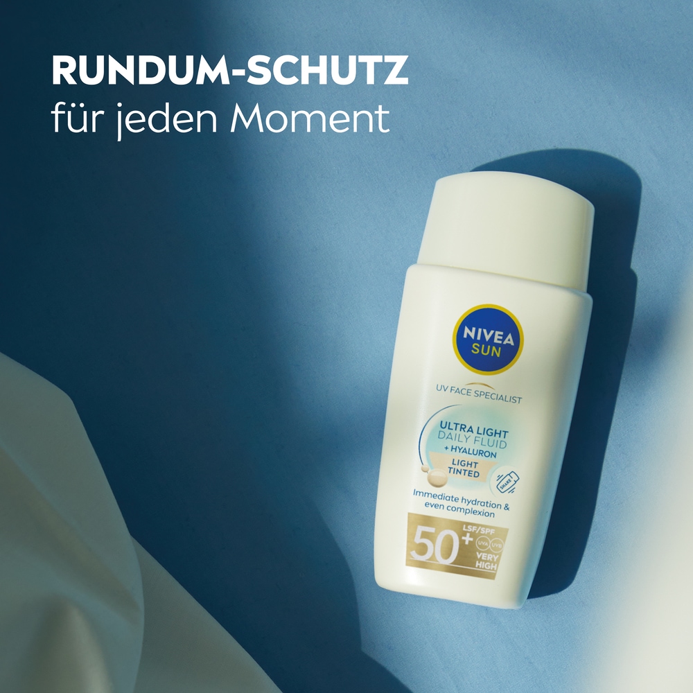 Nivea Sun Sonnenschutzfluid »Ultra Light Daily Fluid LSF 50+ +Hyaluron Light Tinted«, leicht getönt, schützt helle Haut vor UV-Strahlen