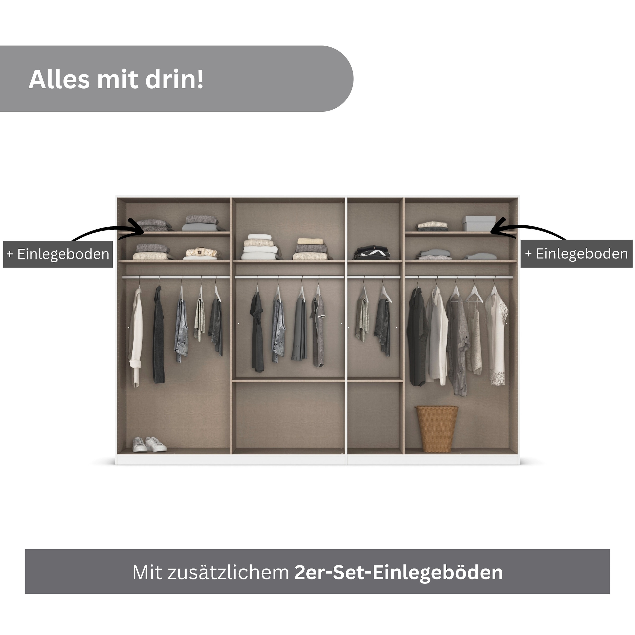 rauch Drehtürenschrank »Kleiderschrank Schrank Garderobe AGORDO mit Dekor- oder Hochglanzfront«, (in zwei Griff-Farben mit Dekor- oder Hochglanzfront), mit Außenschubkästen, in 6 Breiten und 2 Höhen MADE IN GERMANY