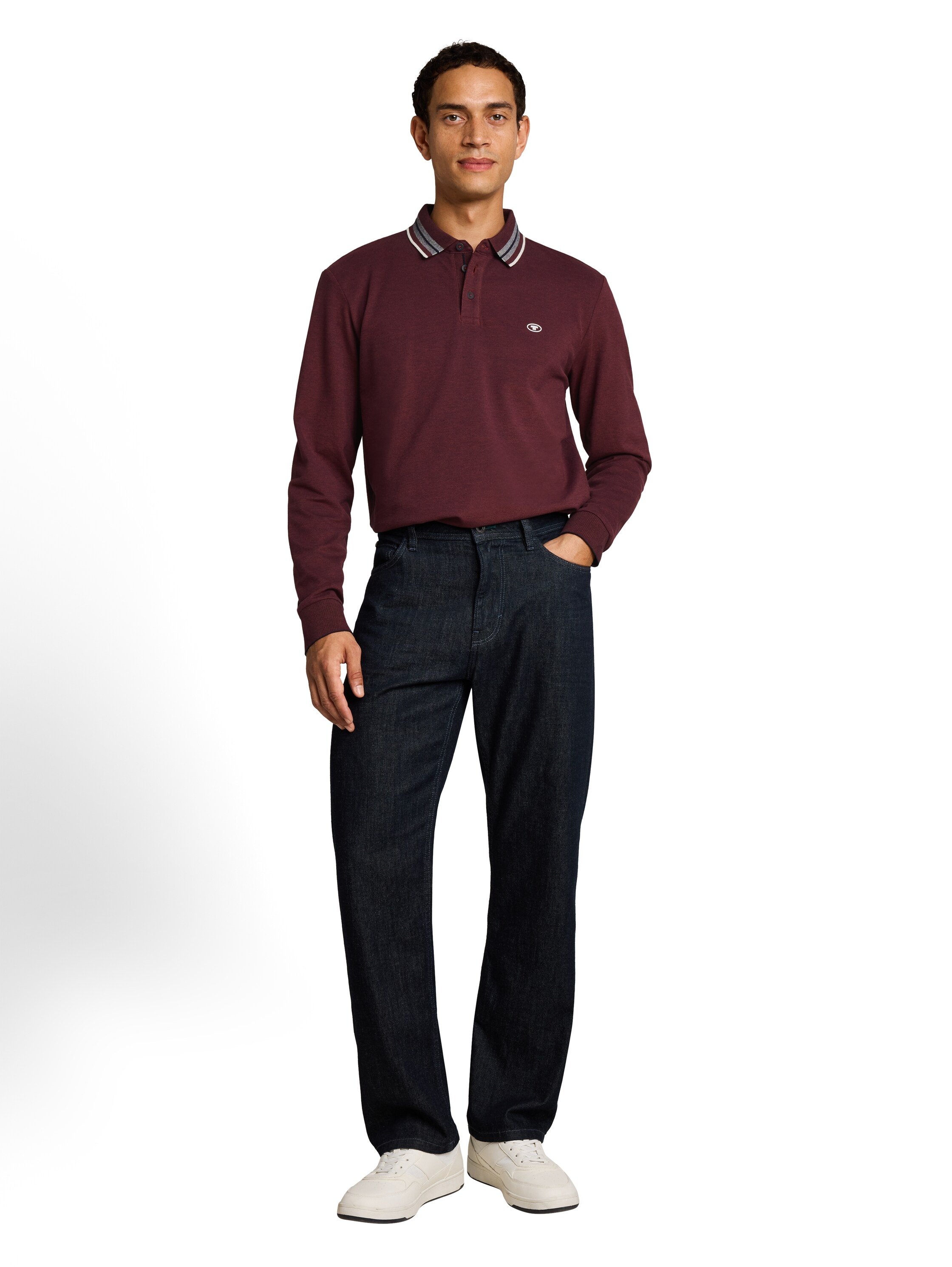 TOM TAILOR Langarm-Poloshirt mit Logostickerei / Stretch