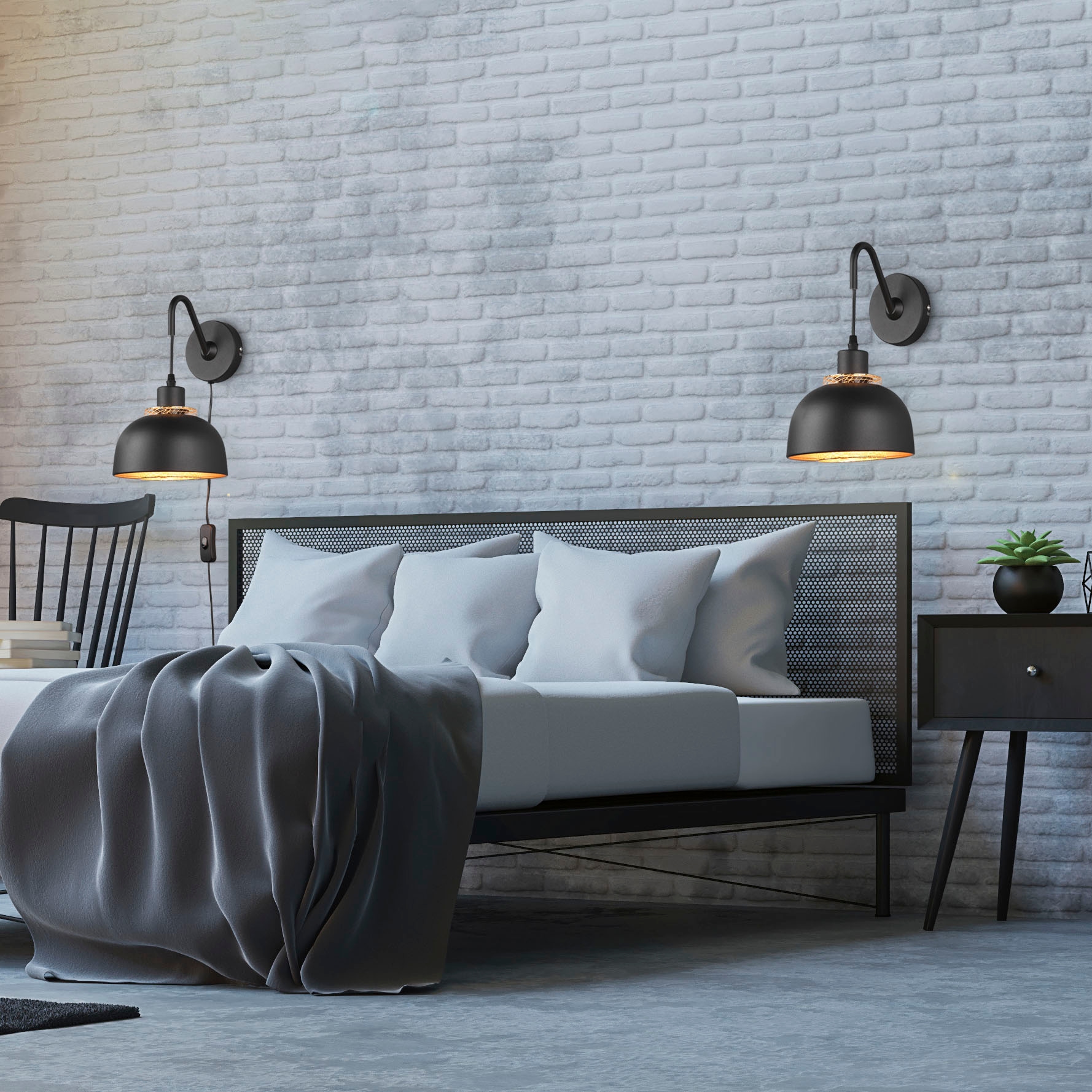 REALITY Leuchten Wandleuchte »Punch«, 1 flammig, Leuchtmittel E27 | ohne Leuchtmittel, Industrie-Look mit Doppelschirm schwarz-gold, exkl 1xE27 max 40W