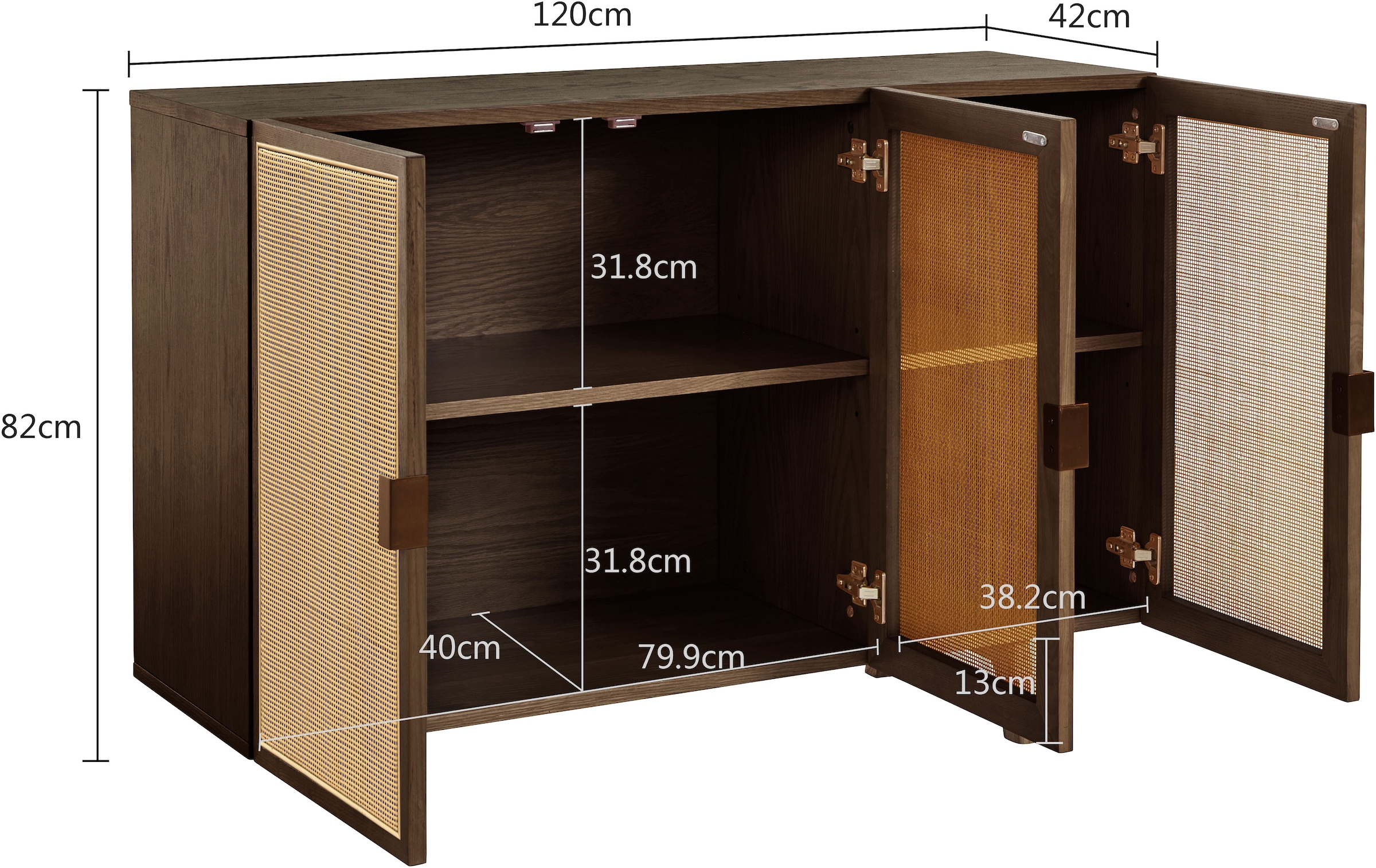 LeGer Home by Lena Gercke Sideboard »Lina« Sideboard, Melinoberflächen,  Mit Rattan Einsatz, 4 Innenfächer, teilmassiv