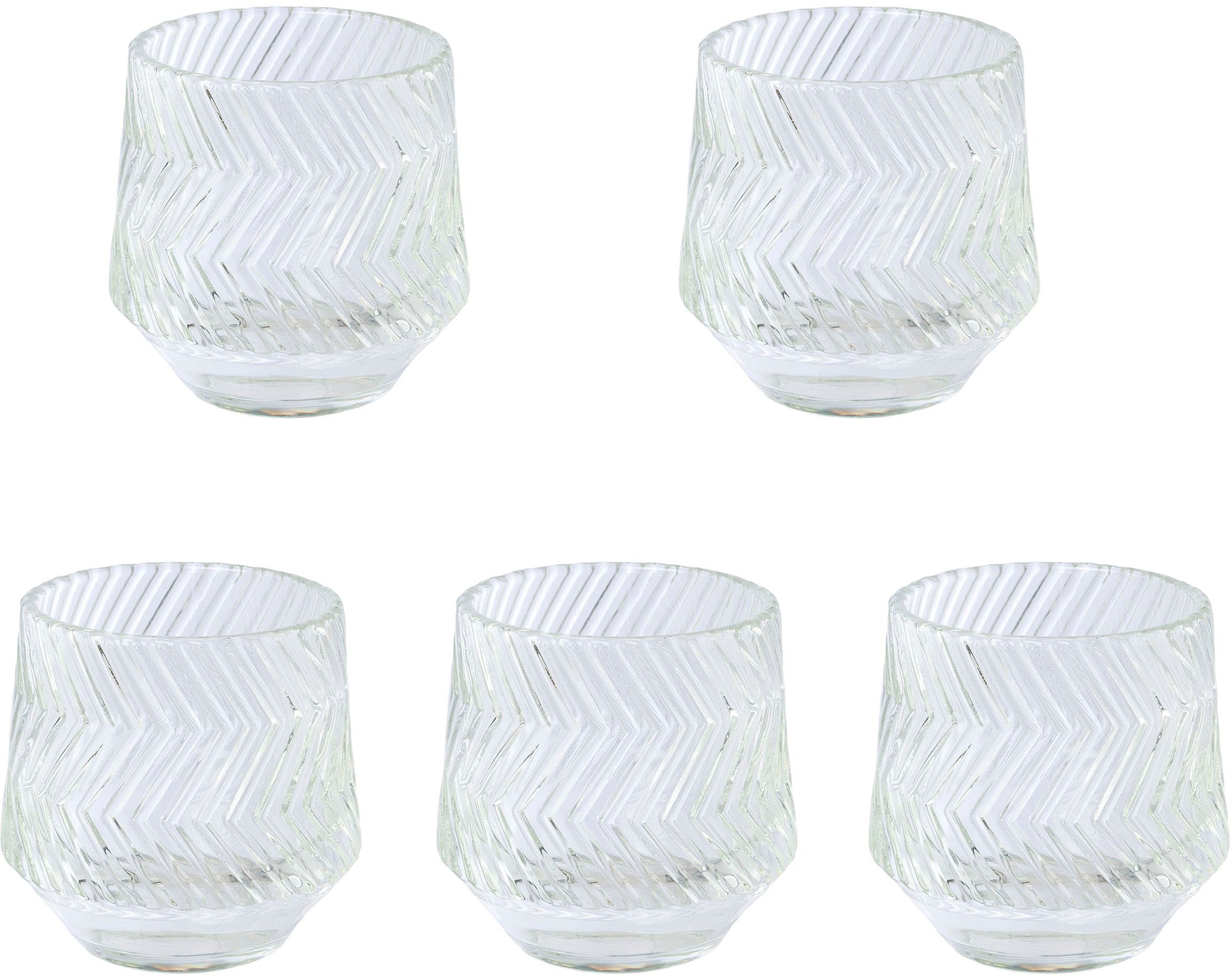 home (Set, St.), Windlicht geschliffener OTTO Teelichthalter Relief«, 5 kaufen »Kerzenhalter aus bei Creativ Oberfläche Glas, mit