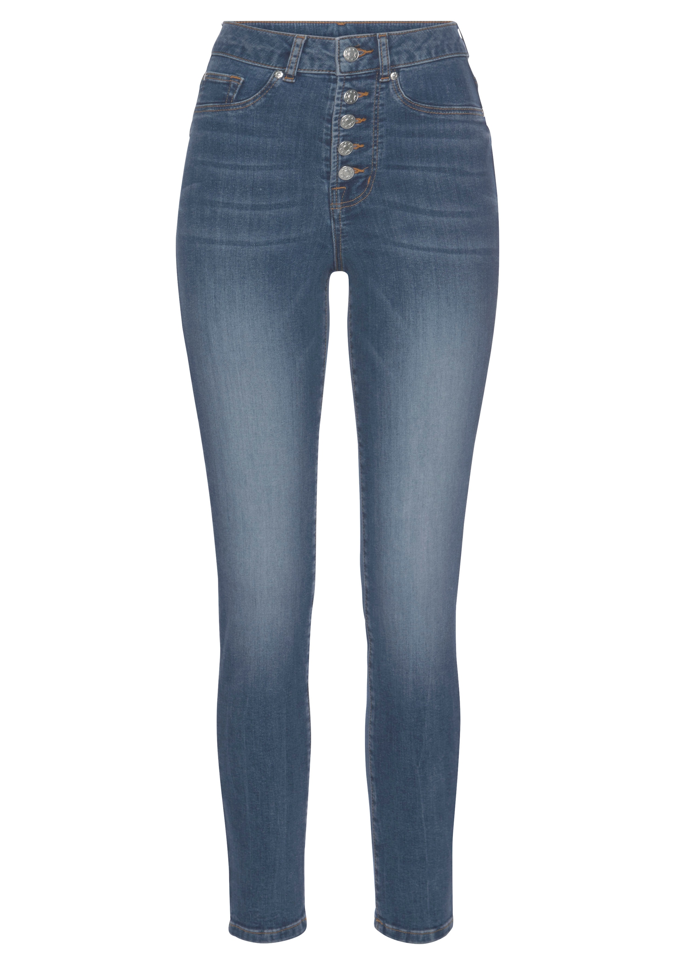 LASCANA High-waist-Jeans, mit sichtbarer Knopfleiste und Stretch-Anteil