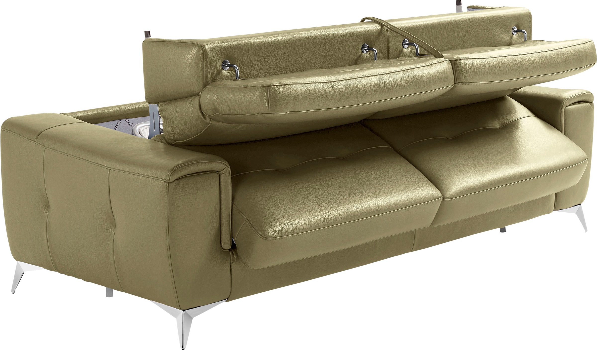 Egoitaliano Schlafsofa »Francine Designsofa, Loungesofa mit Dauerschlaffunktion, Breite 233 cm«, mit Bettfunktion, Leder BULL, salbei, Fußfarbe chrom