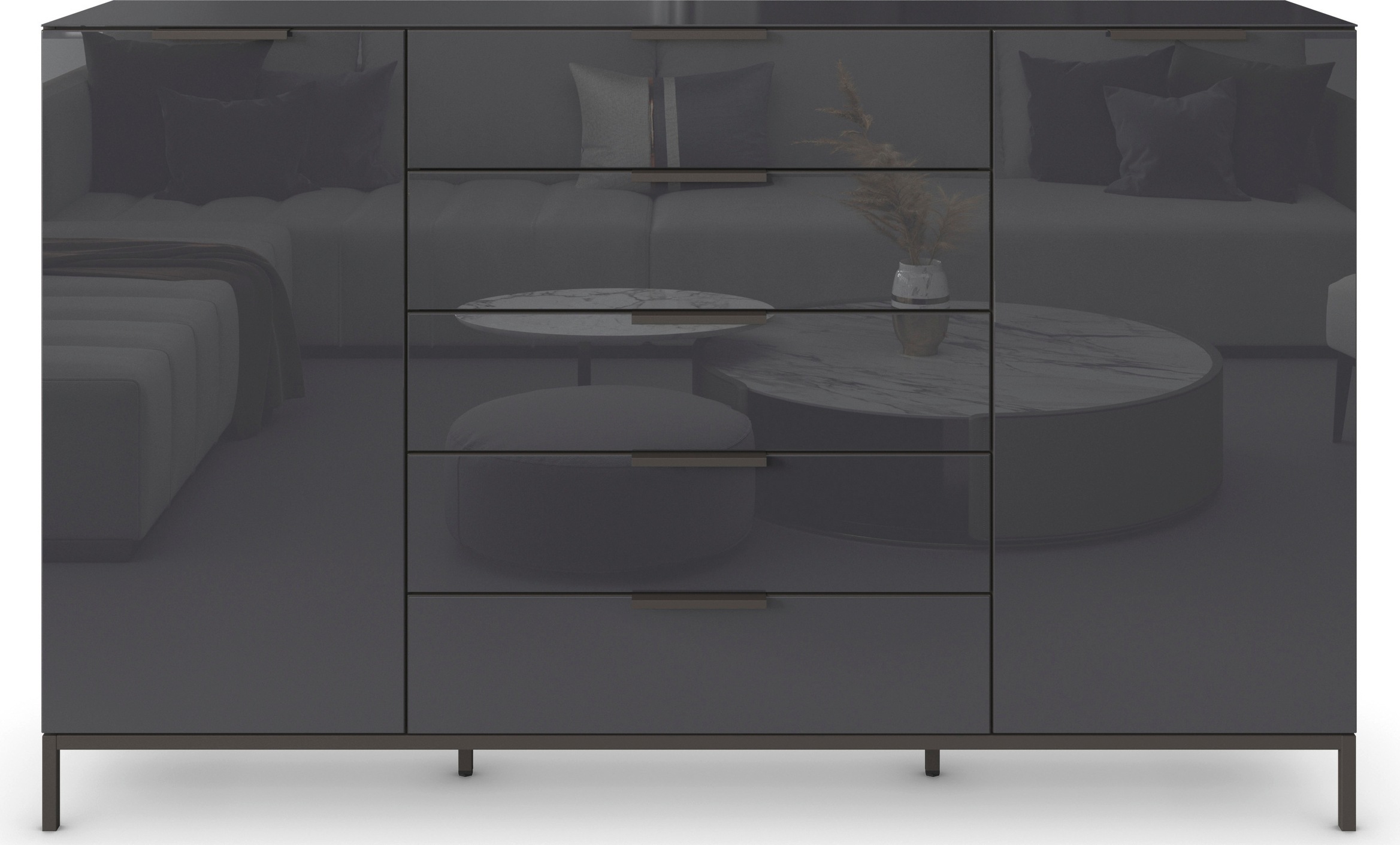 rauch Schubkastenkommode »Kommode Türkommode Sideboard Kombikommode FLIPP mit Glasfront« Breite 160/180 cm mit 4 Einlegeböden,  2-türig, 5 Schubladen, Soft-Close, Oberboden und Front Glas, 2 Breiten