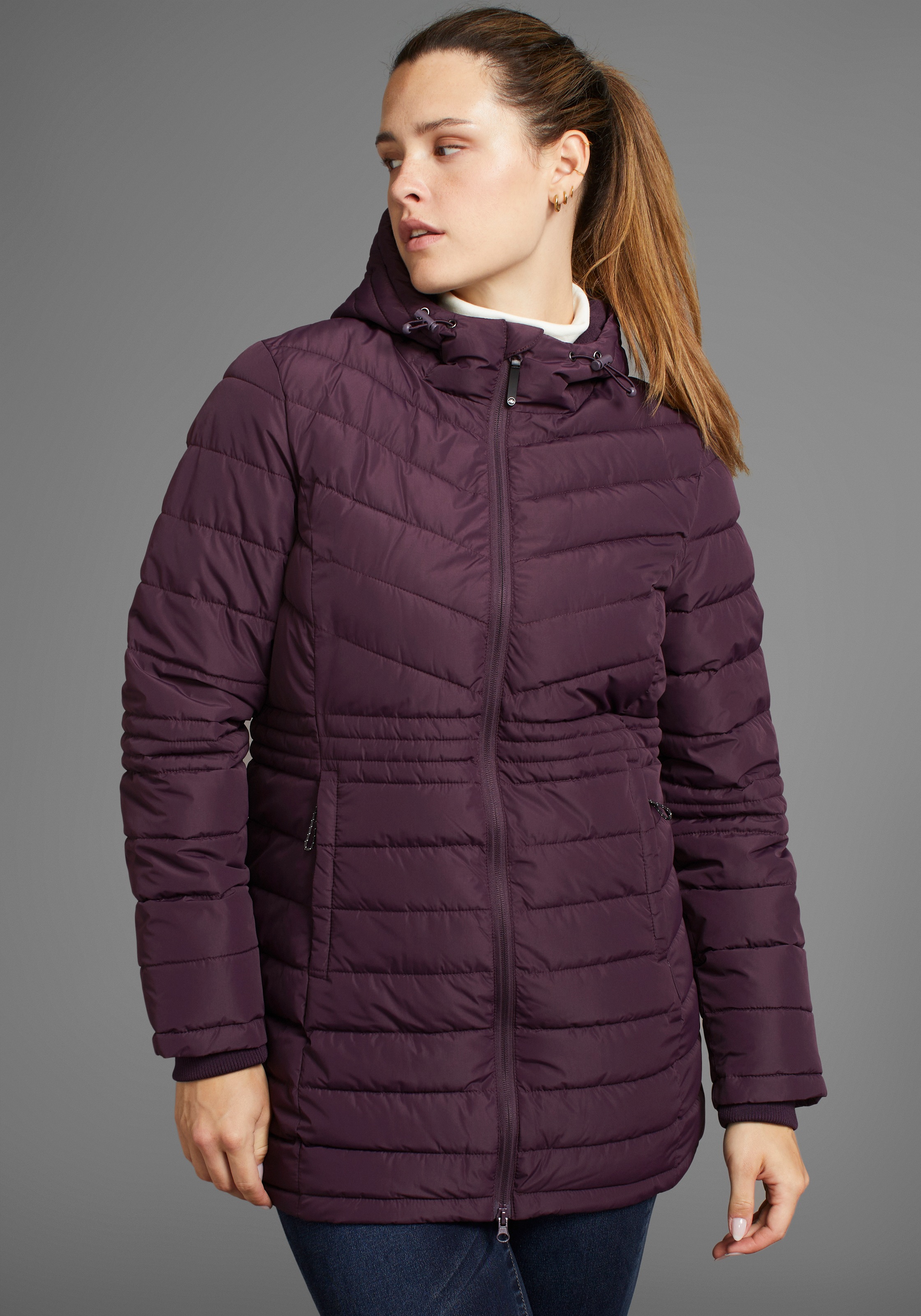 Polarino Damen Steppjacke mit Kapuze für Übergang und kühle Tage in lila, Größe 50
