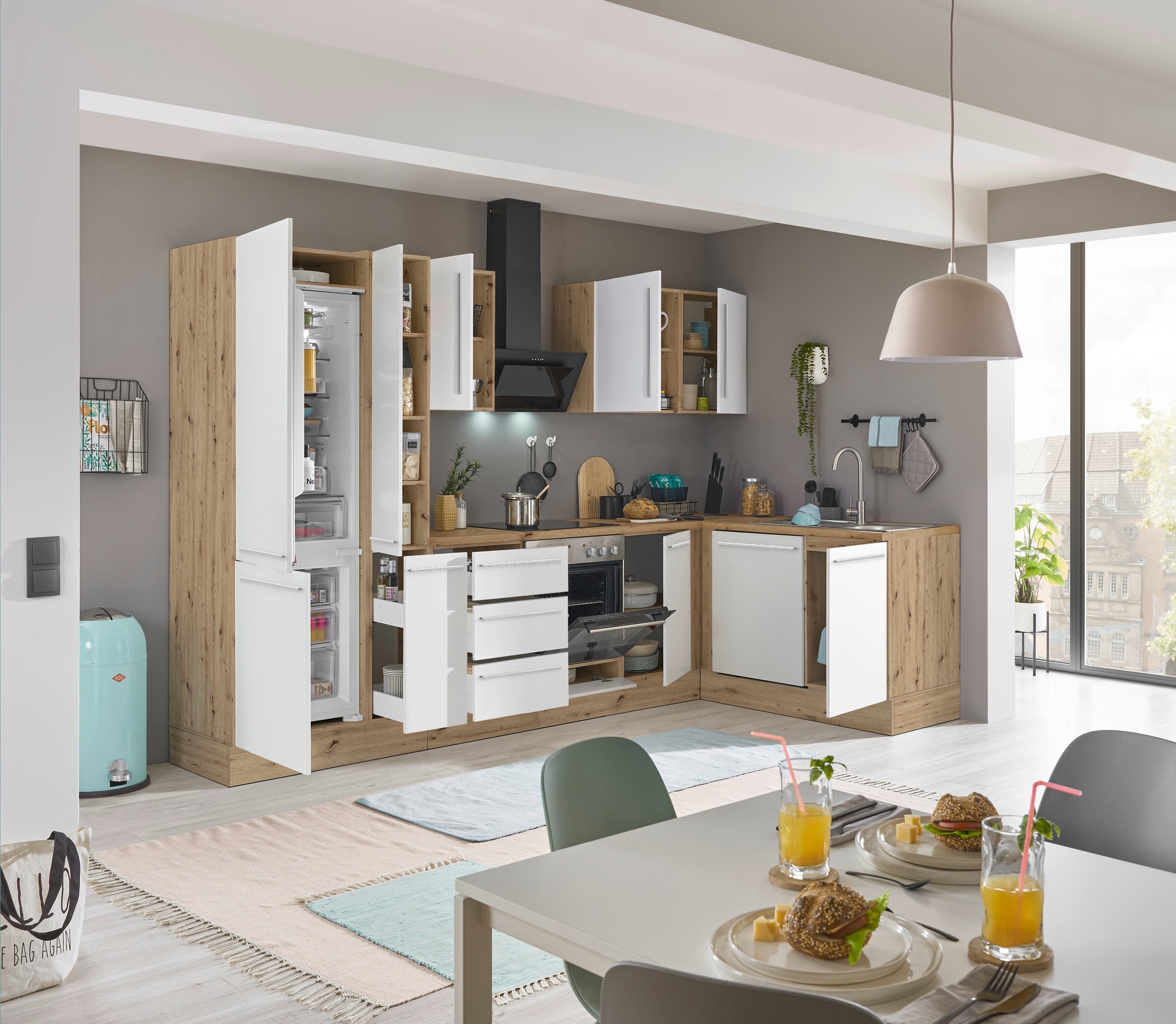 KOCHSTATION Winkelküche »Florida, Stellbreite 310x175 cm«, wahlweise mit E-Geräten, mit Softclose für Türen und Schubkästen