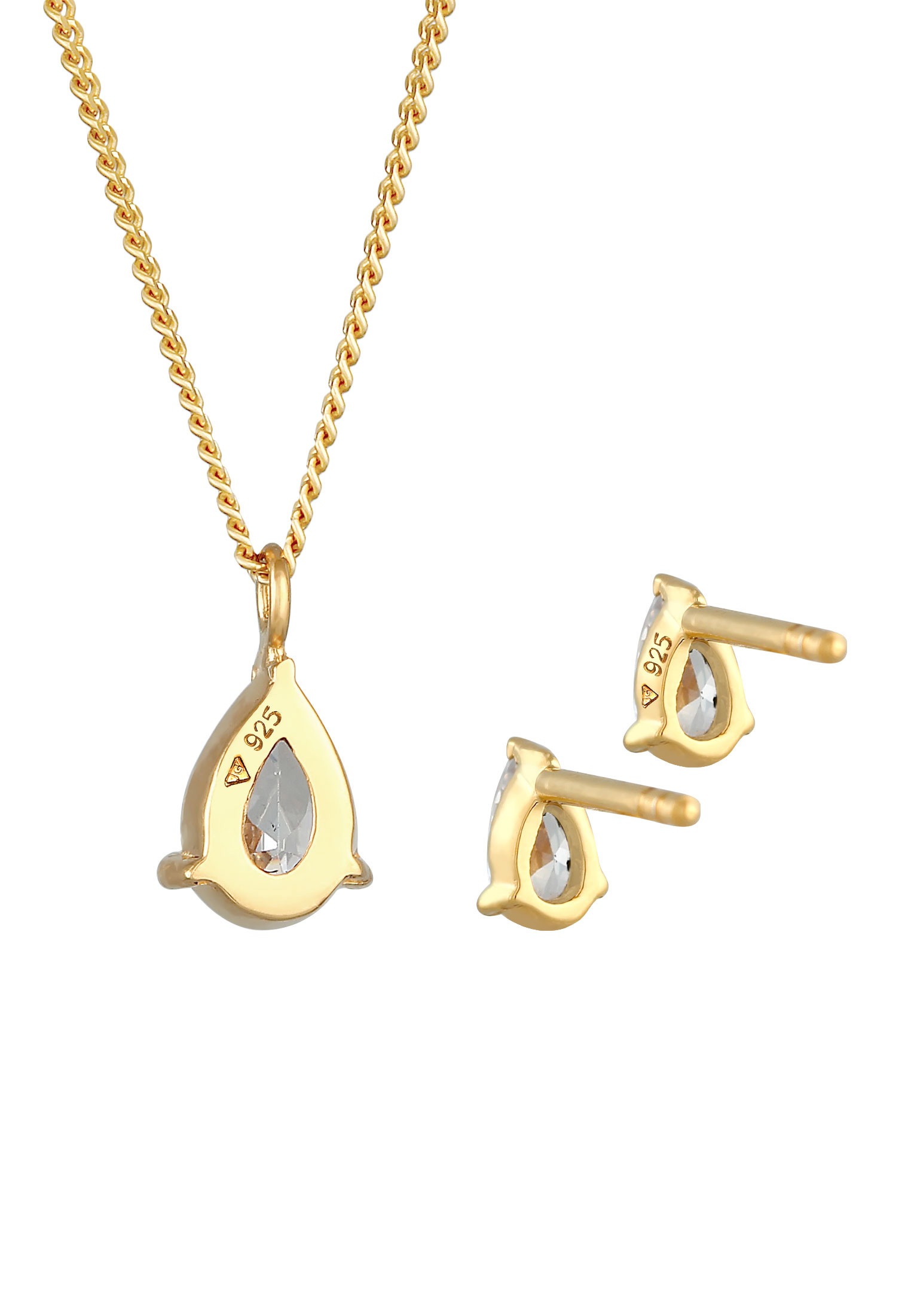 Elli Ohrring und Ketten Set »Schmuckset Kette Ohrstecker Tropfen Zirkonia Set 925 Silber«
