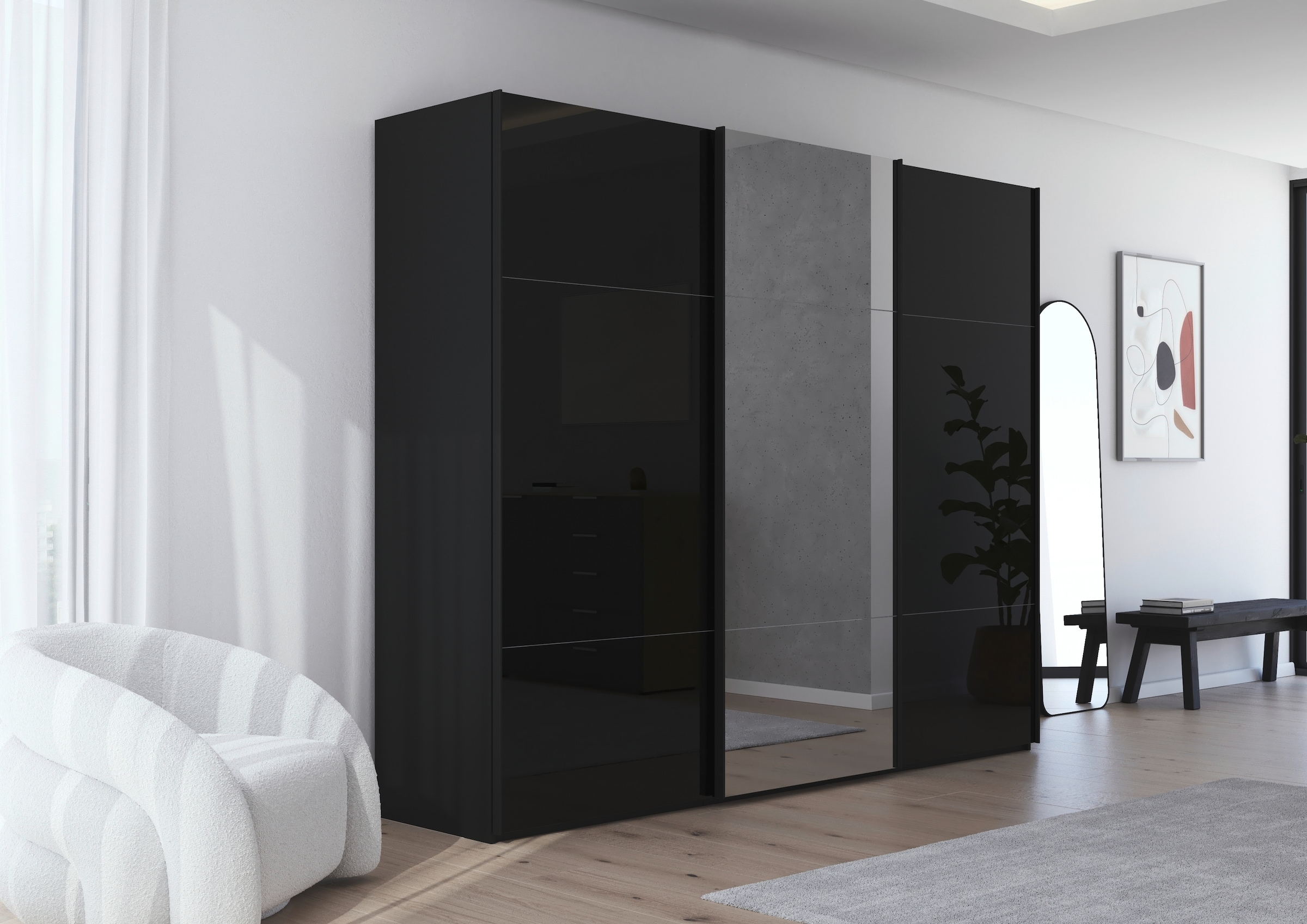rauch Schwebetürenschrank »Kleiderschrank Schrank Garderobe Schlafzimmerschrank CONTIDO«, (in 3 verschiedenen Ausstattungen BASIC/CLASSIC/PREMIUM), aus hochwertigem Material in 6 Breiten 2 Griff-Farben MADE IN GERMANY