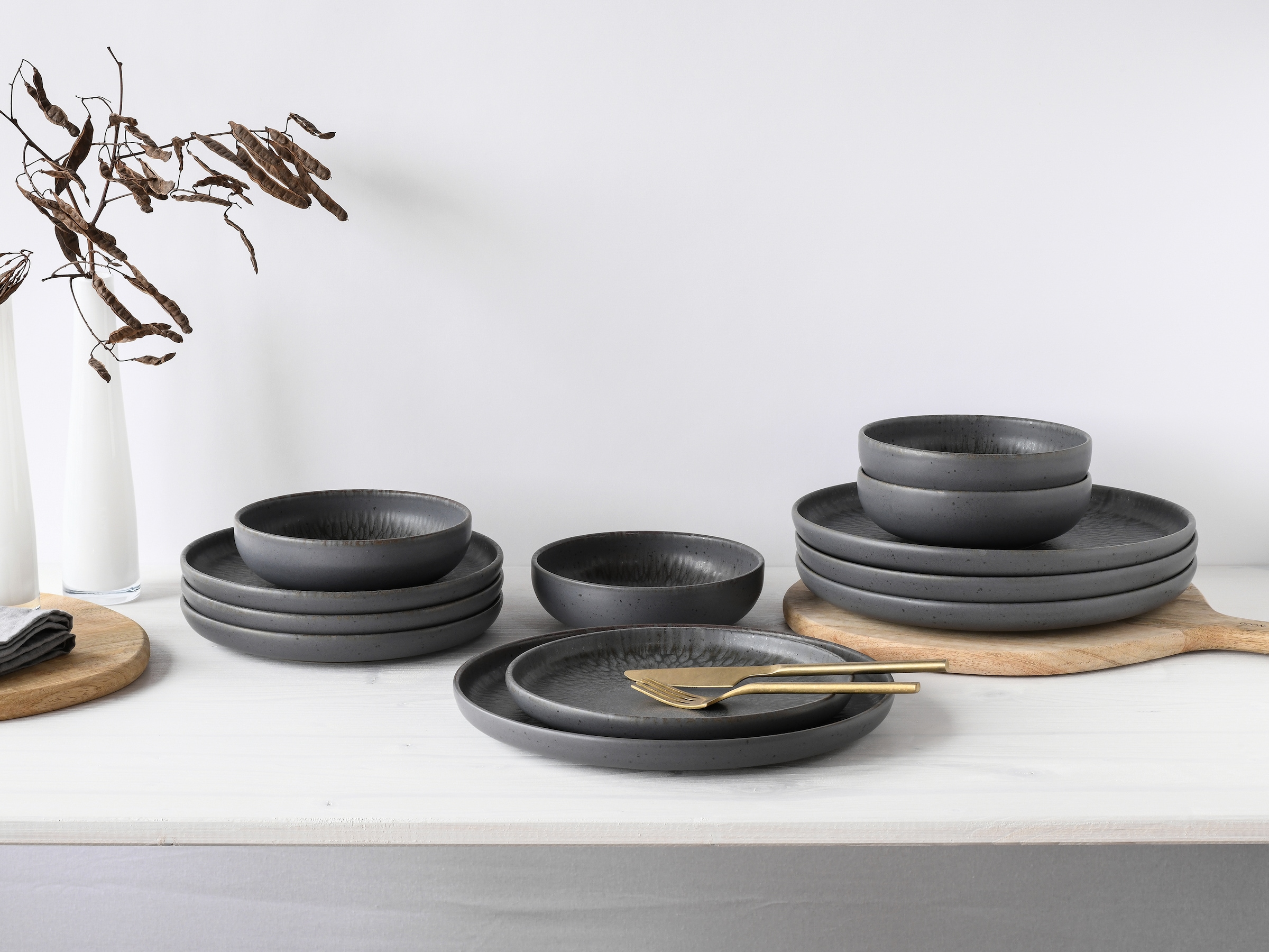 CreaTable Teller-Set »Uno Volcano, Tellerset 12-tlg« Reaktivglasur, Vintage Style