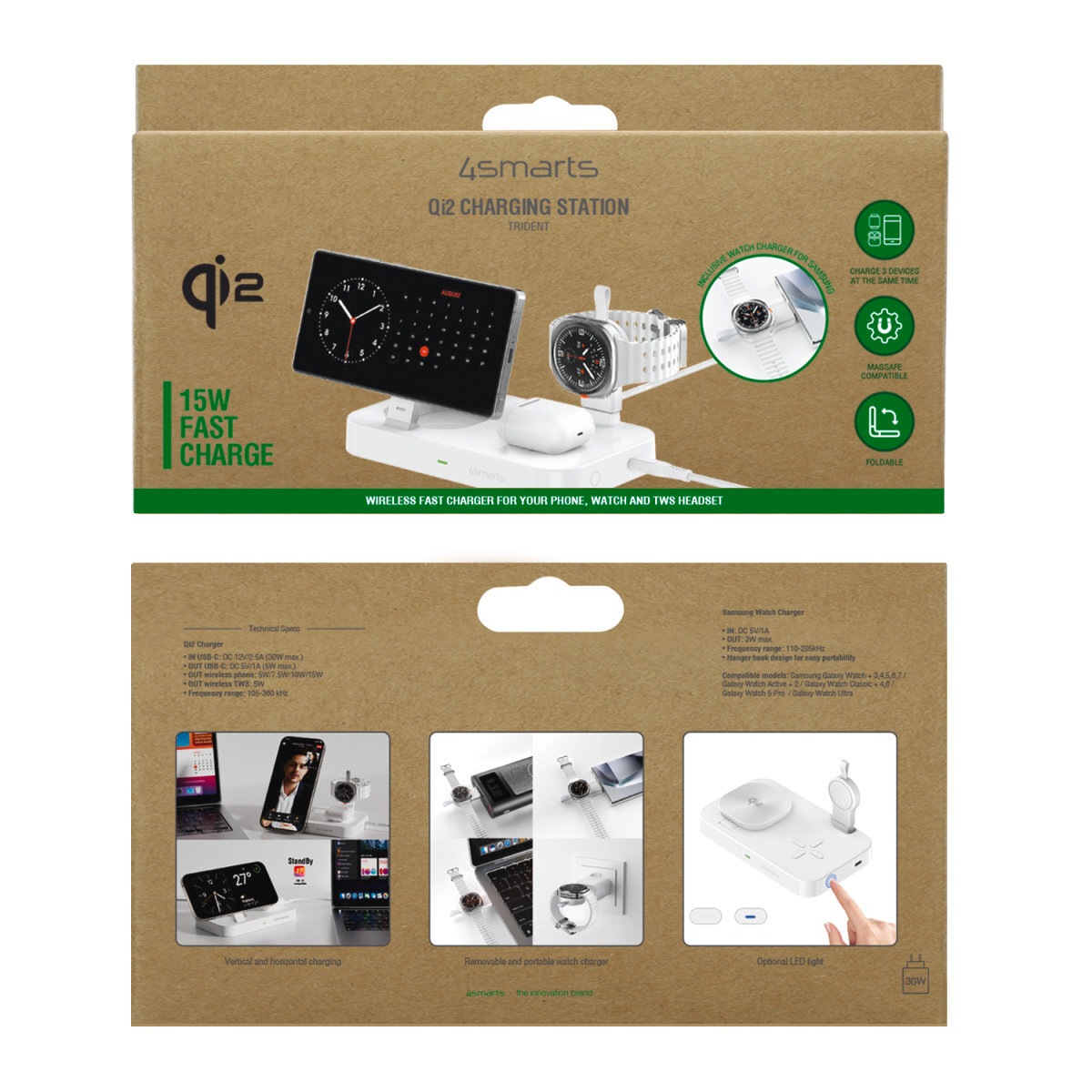 4smarts Ladestation »Qi2 Ladestation Trident mit Charger für Samsung Watch«
