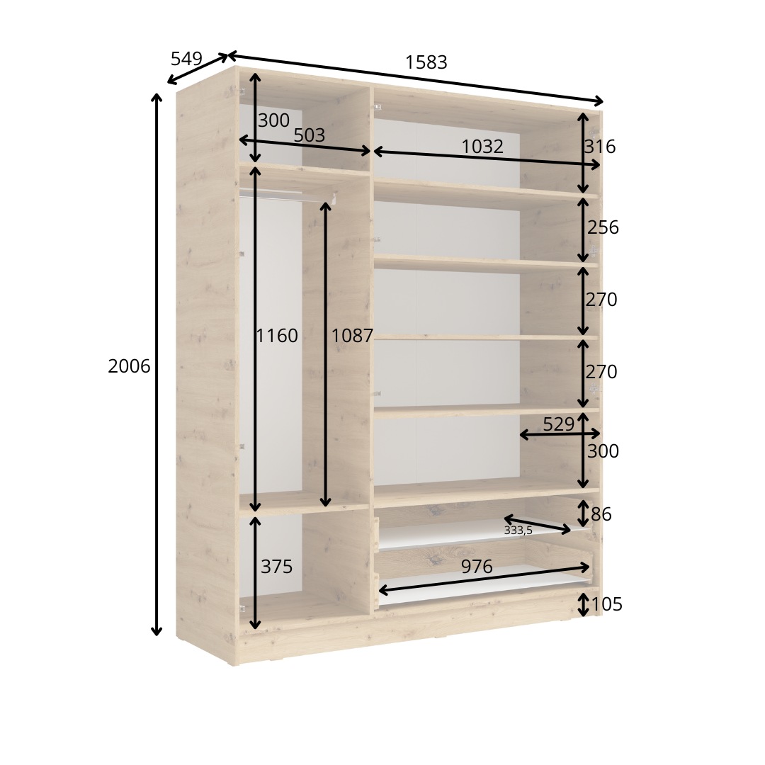 INOSIGN Kleiderschrank »LAREDO Wäscheschrank komplette Innenausstattung, Maße 158,3/200,5/55cm«