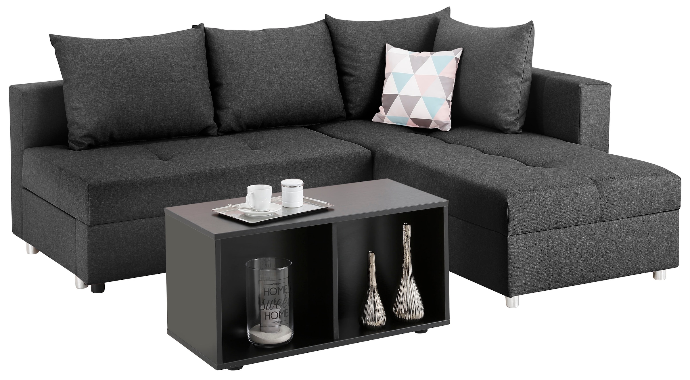 Home affaire Ecksofa »Italia L-Form, B: 217 cm« Bettfunktion, Bettkasten & 1 Zierkissen, Federkern