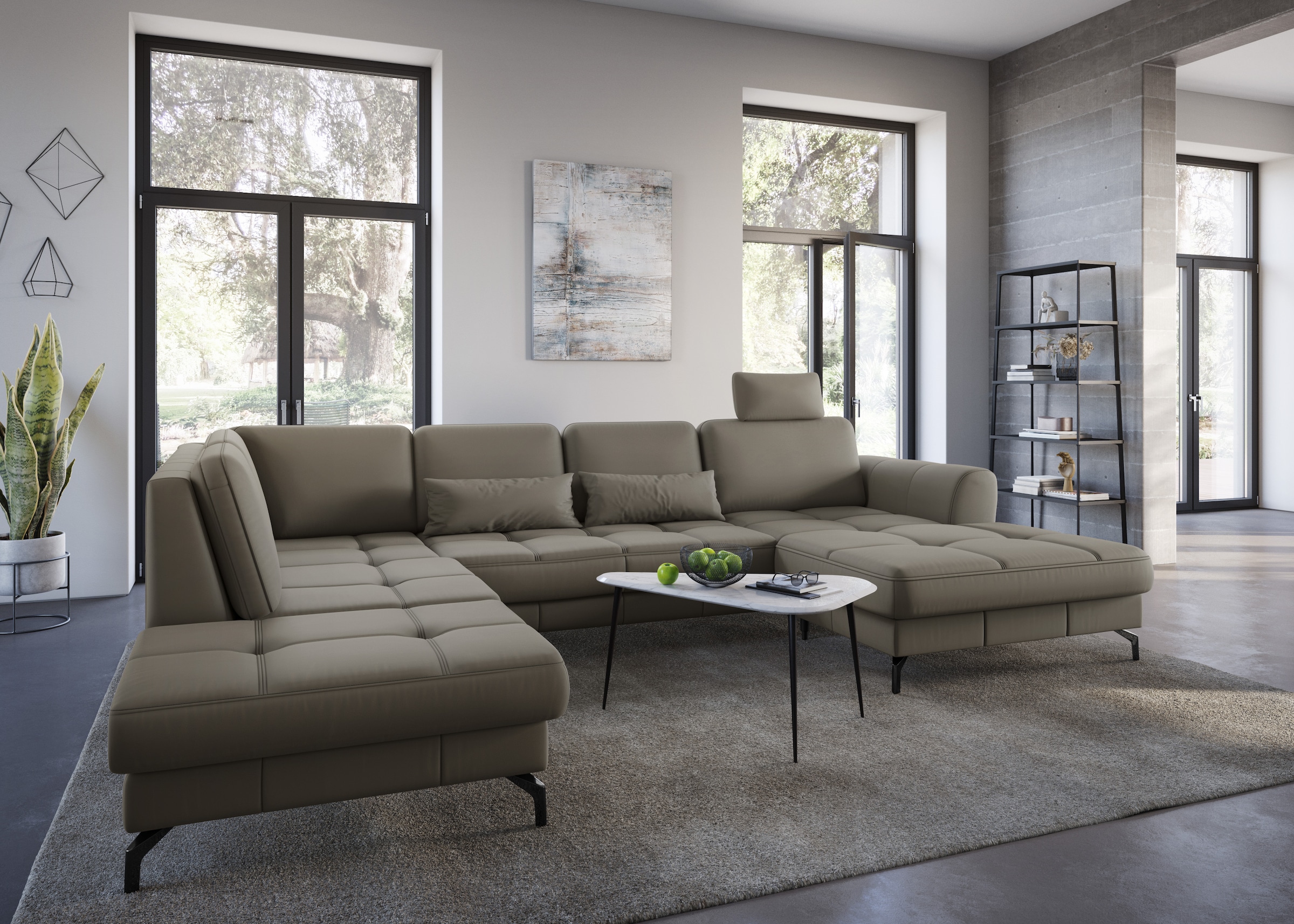 sit&more Wohnlandschaft »Bendigo U-Form«, inklusive Sitztiefenverstellung, Bodenfreiheit 12 cm, in 2 Fußfarben
