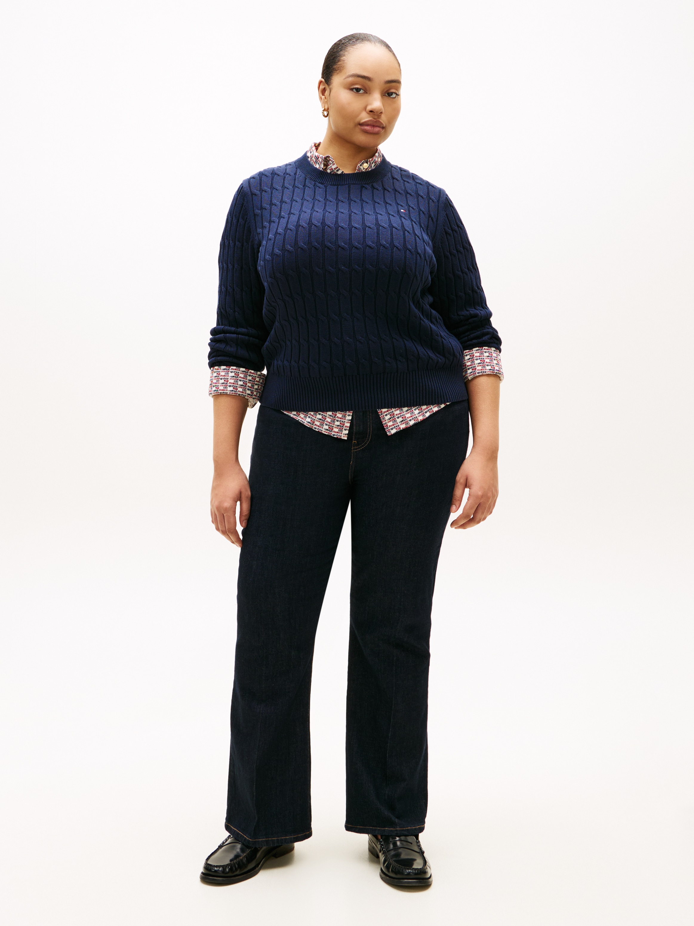 Tommy Hilfiger Curve Rundhalspullover »CRV CO CABLE MID GG C-NK LS SWT« in großen Größen, mit Zopfmuster