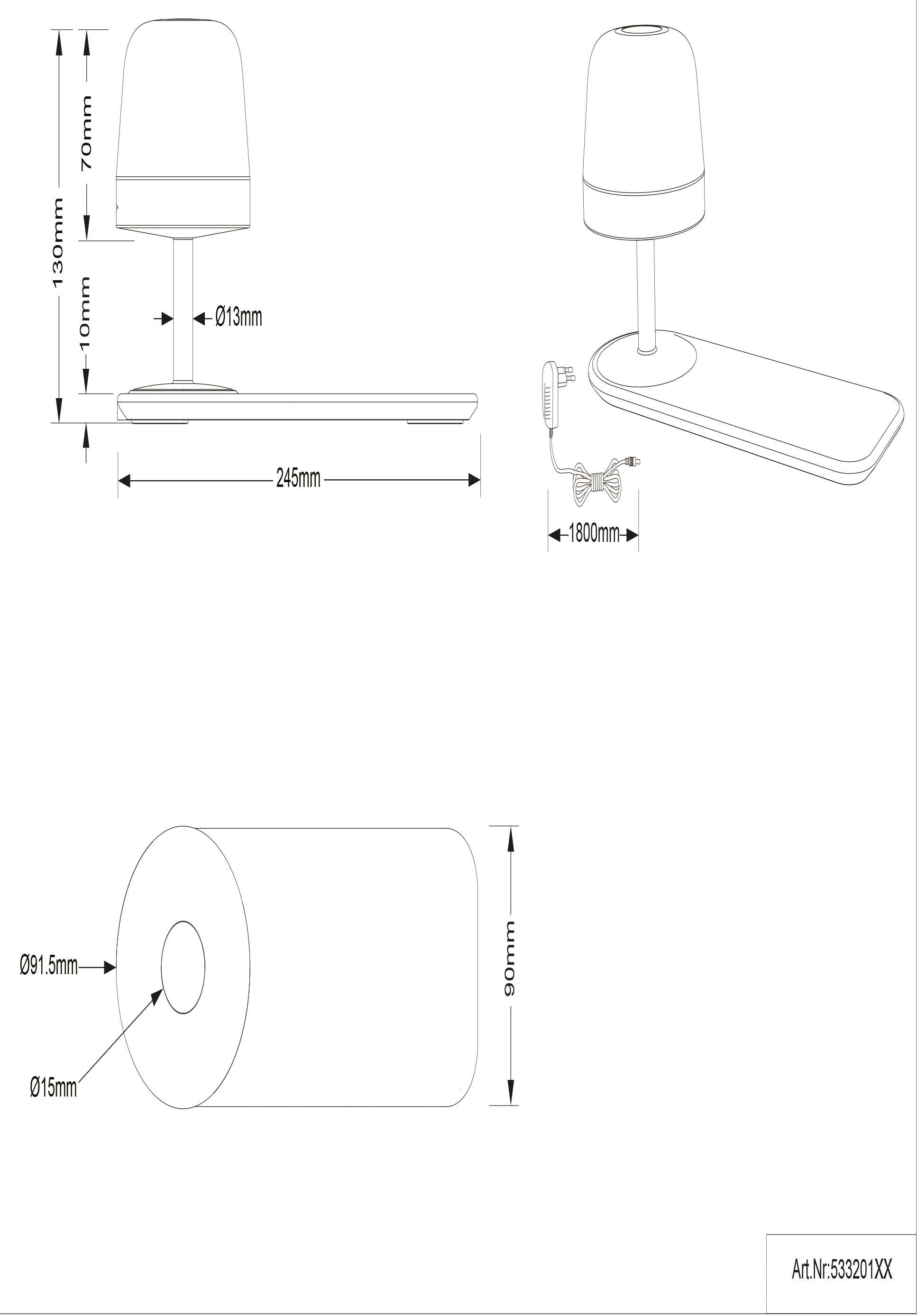 Nino Leuchten Tischleuchte »ADAM«, 1 flammig-flammig, 3-stufen schaltbar, Touch Schalter, Treiber tauschbar