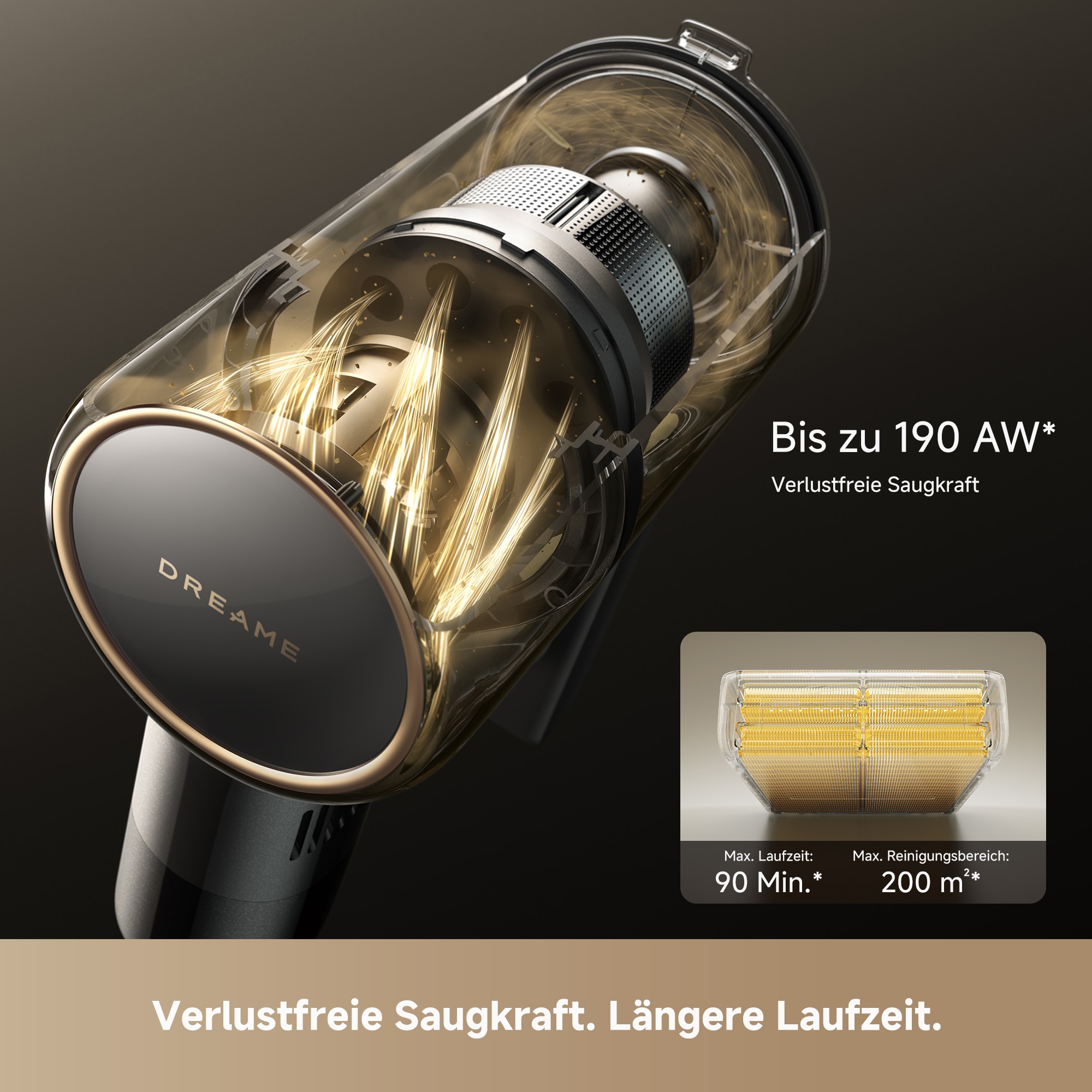 Dreame Akku-Stielstaubsauger »R30« 190 AW, beleuchtete Bürsten, HEPA-Filter