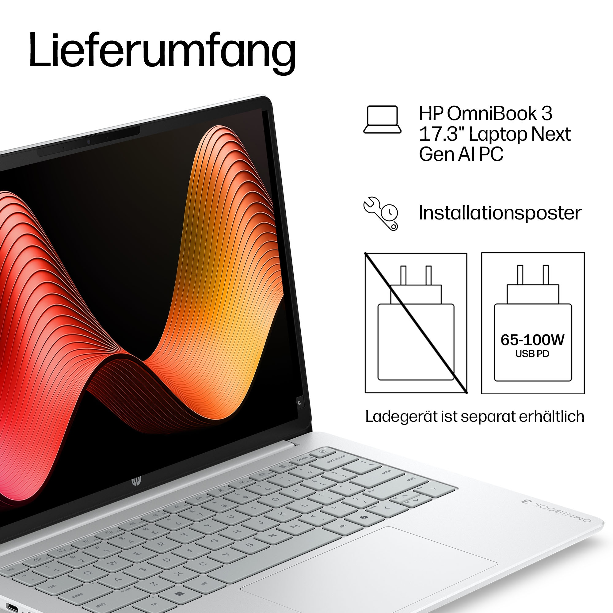 HP Notebook »OmniBook 3 17-dg0055ngx« 43,9 cm / 17,3 ″ Intel Ultra 5 Intel Graphics 512 GB SSD