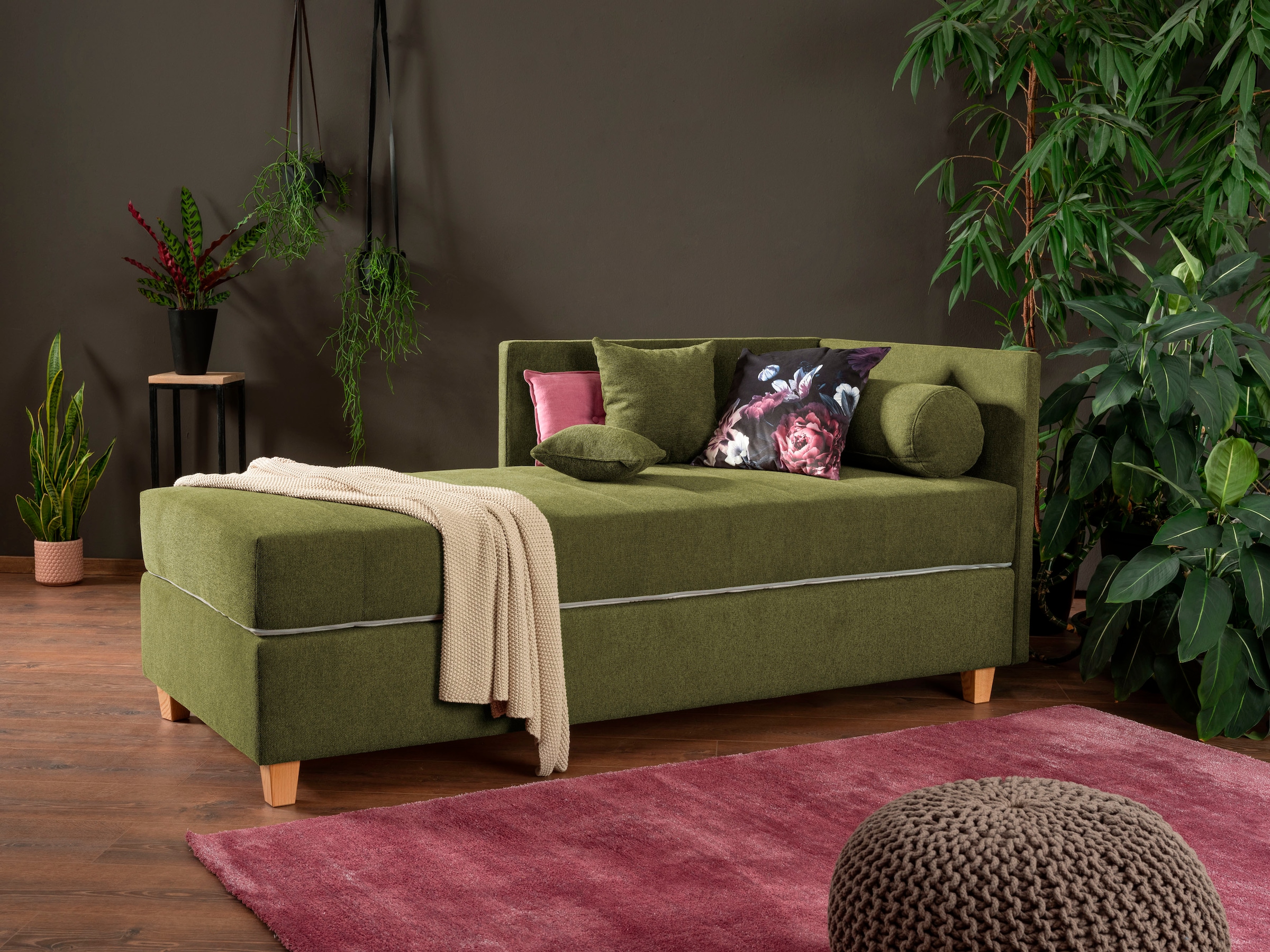 alina Schlafsofa »Kona«, 7-Zonen Taschenfederkernmatratze, Zierkissen-Set und Schlummerrollen