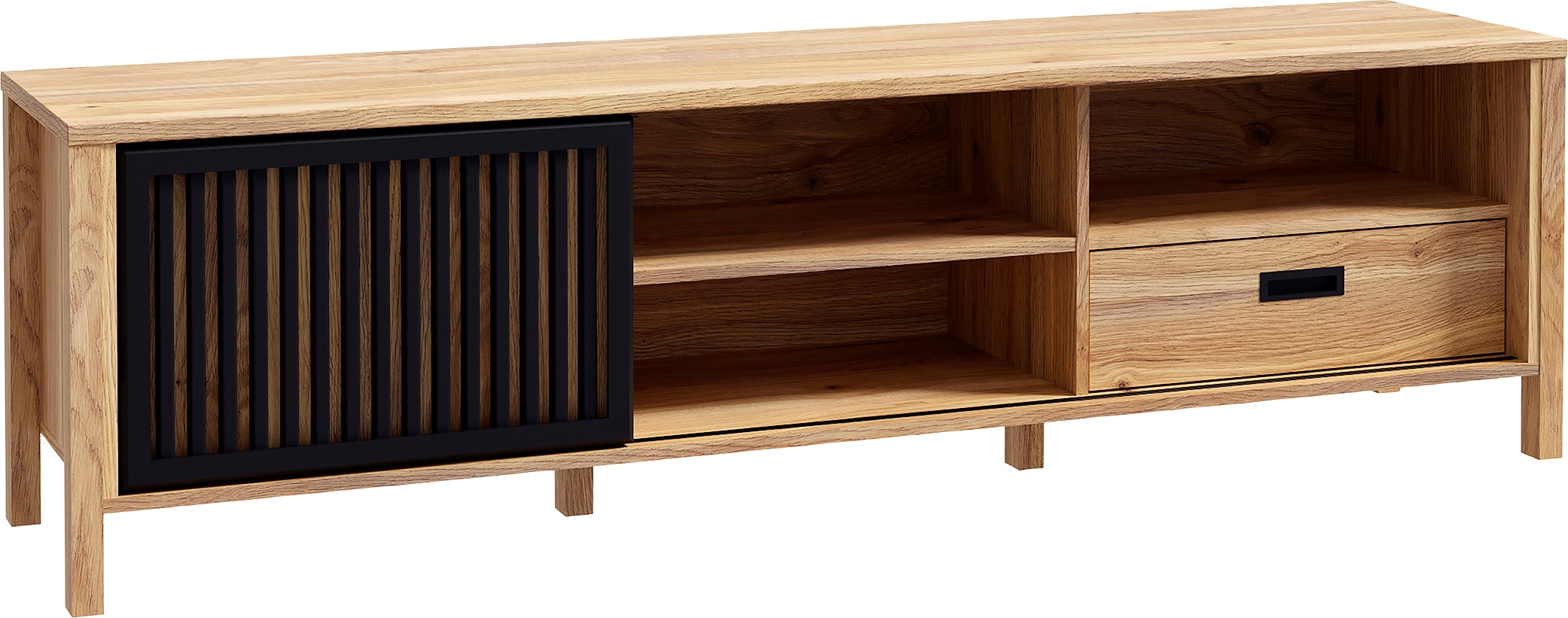 FORTE Lowboard »JytanaTV-Board, TV-Schrank«, Breite 174,8 cm, mit Lamellen-Schiebetüre, Mauvella Eiche / Schwarz