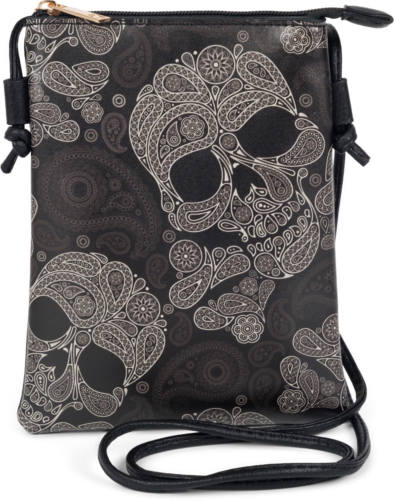 styleBREAKER Umhängetasche »Mini Umhängetasche Totenkopf Paisley Print«